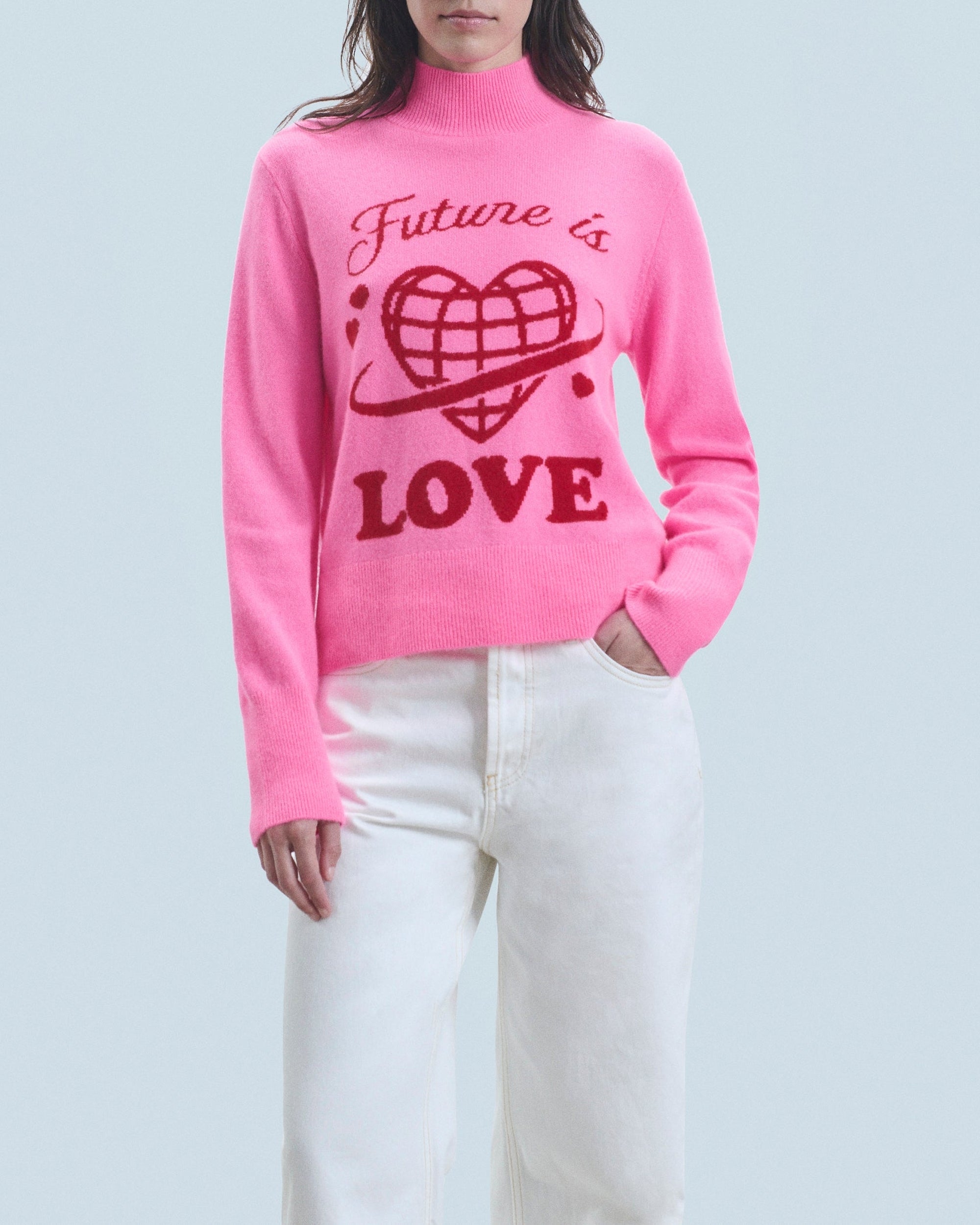 Pull à col montant Future Is Love en cachemire - Dreamy Pink
