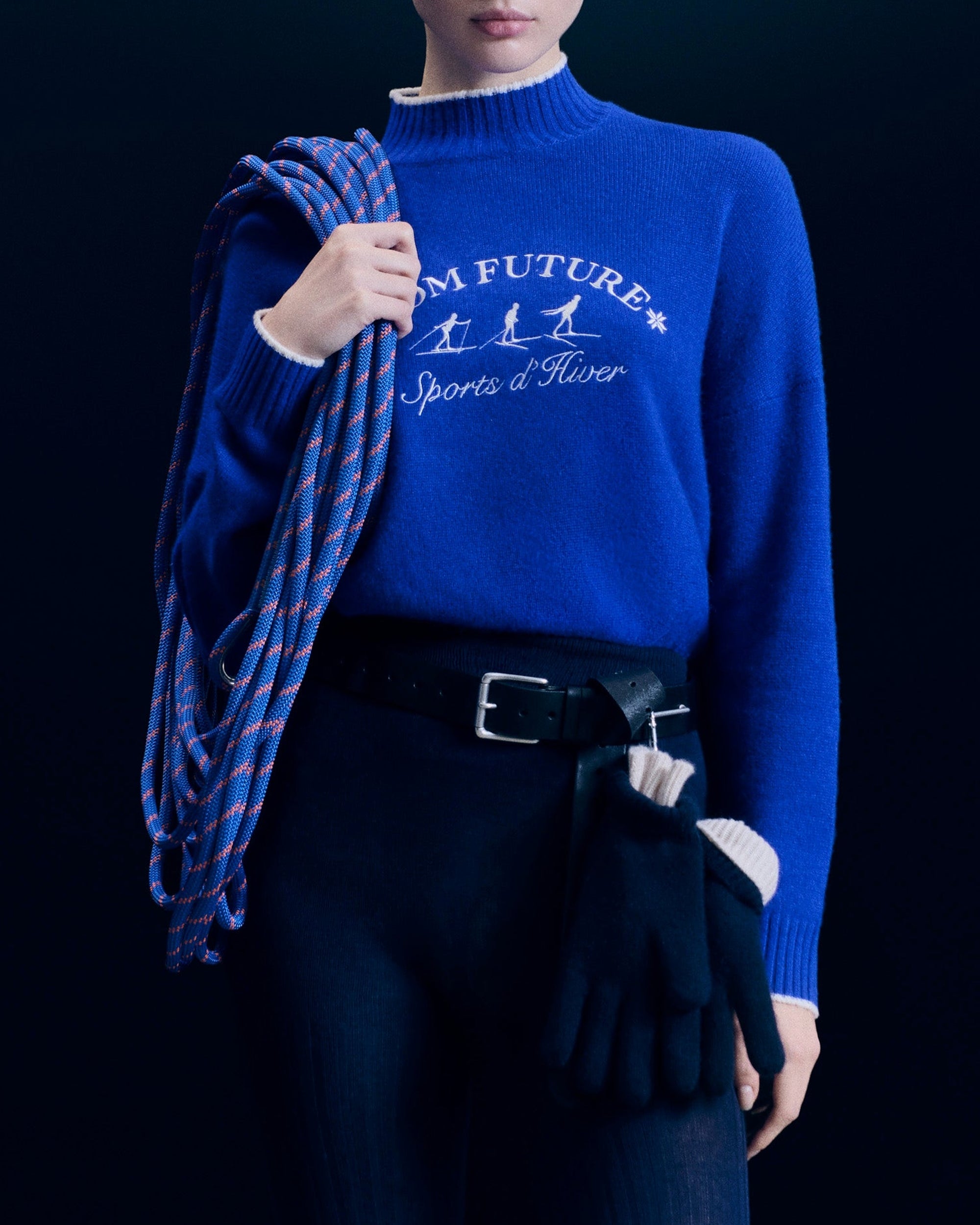 Pull à col montant Sport d'Hiver en cachemire - Pop Blue