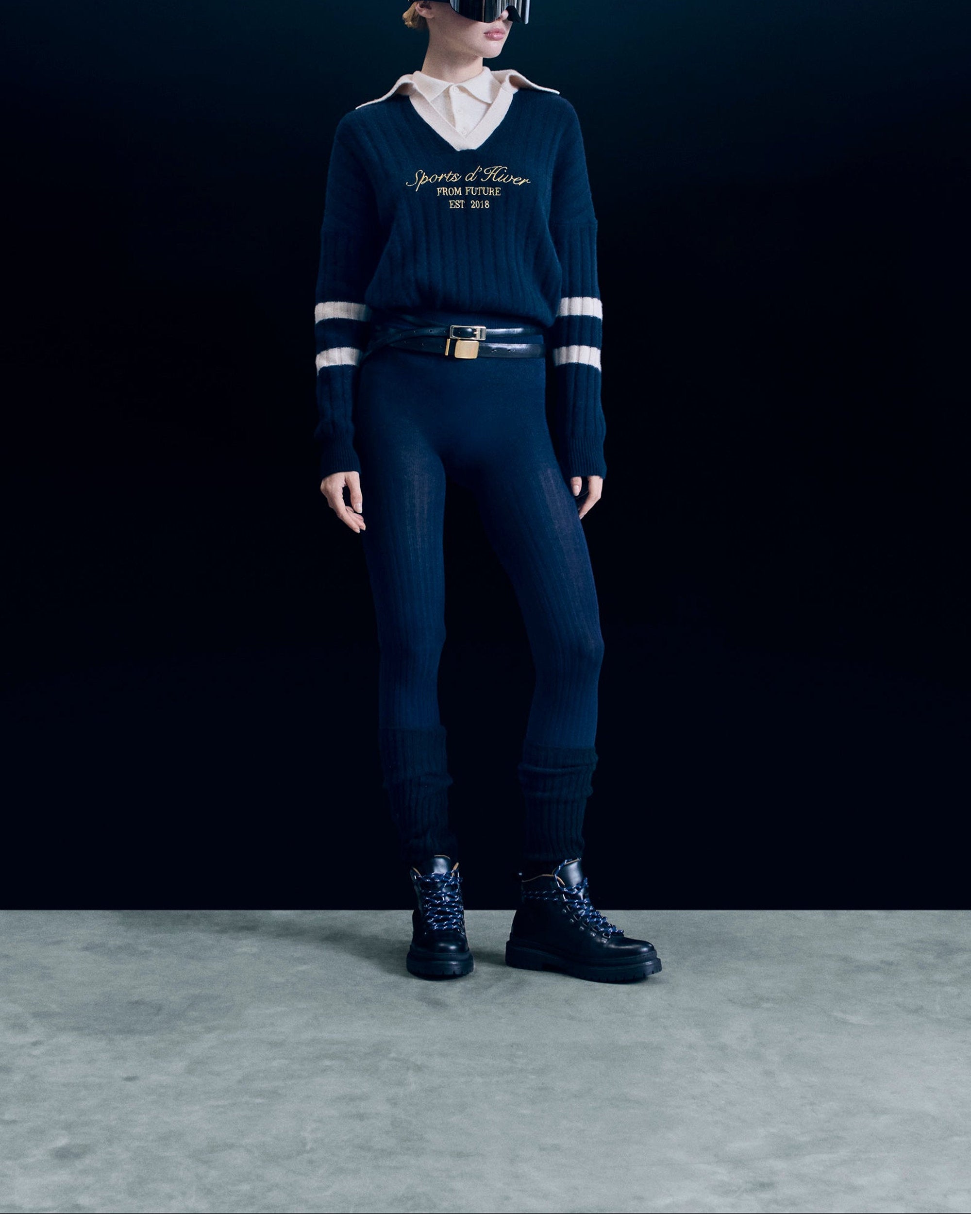 Pull à col polo en cachemire - Navy