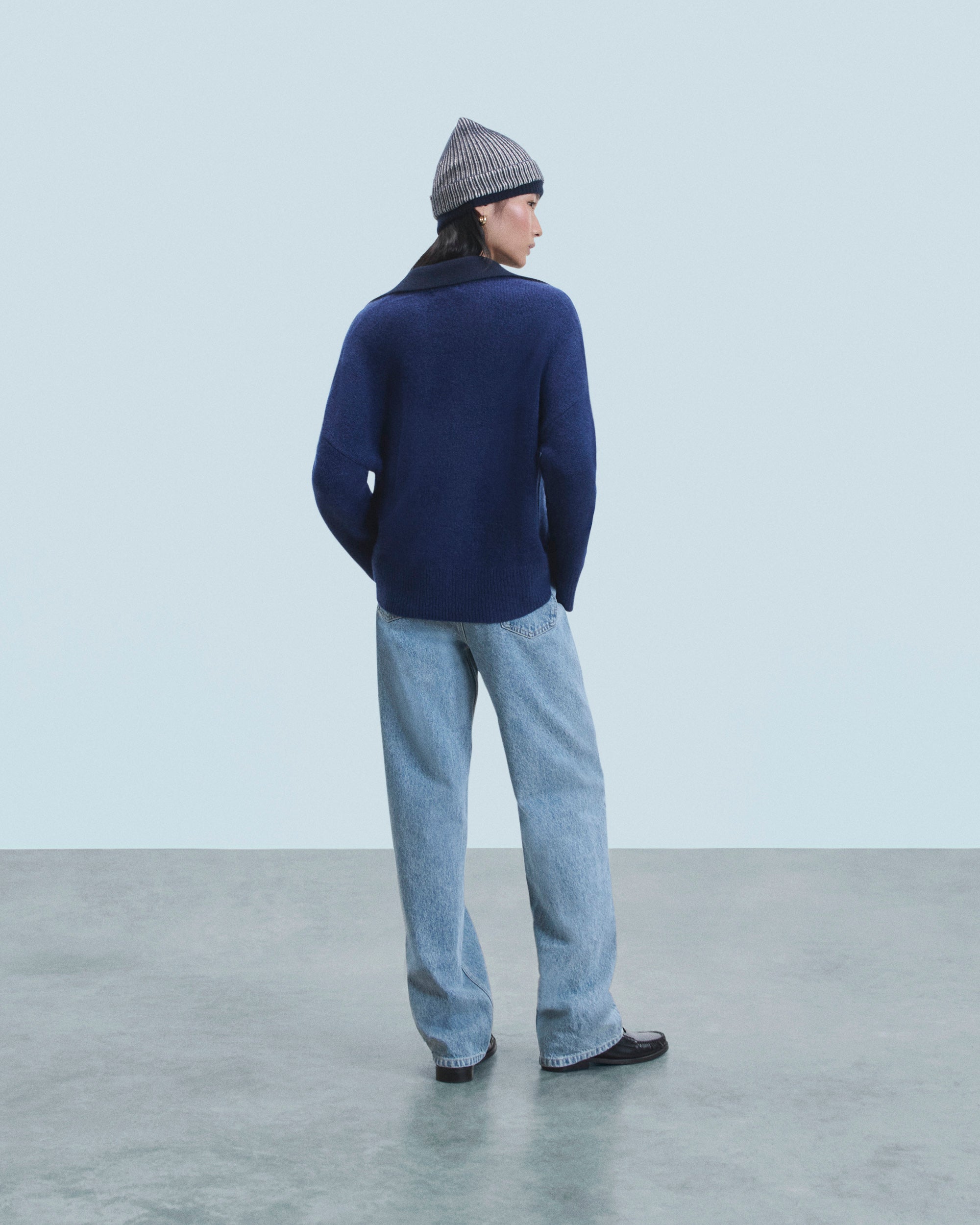 Y. ONLY PORTE / DARK BLUE MOULINE / NEW / QTY : 12 / Pull Col Polo - Dark Blue Mouline