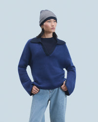 Y. ONLY PORTE / DARK BLUE MOULINE / NEW / QTY : 12 / Pull Col Polo - Dark Blue Mouline
