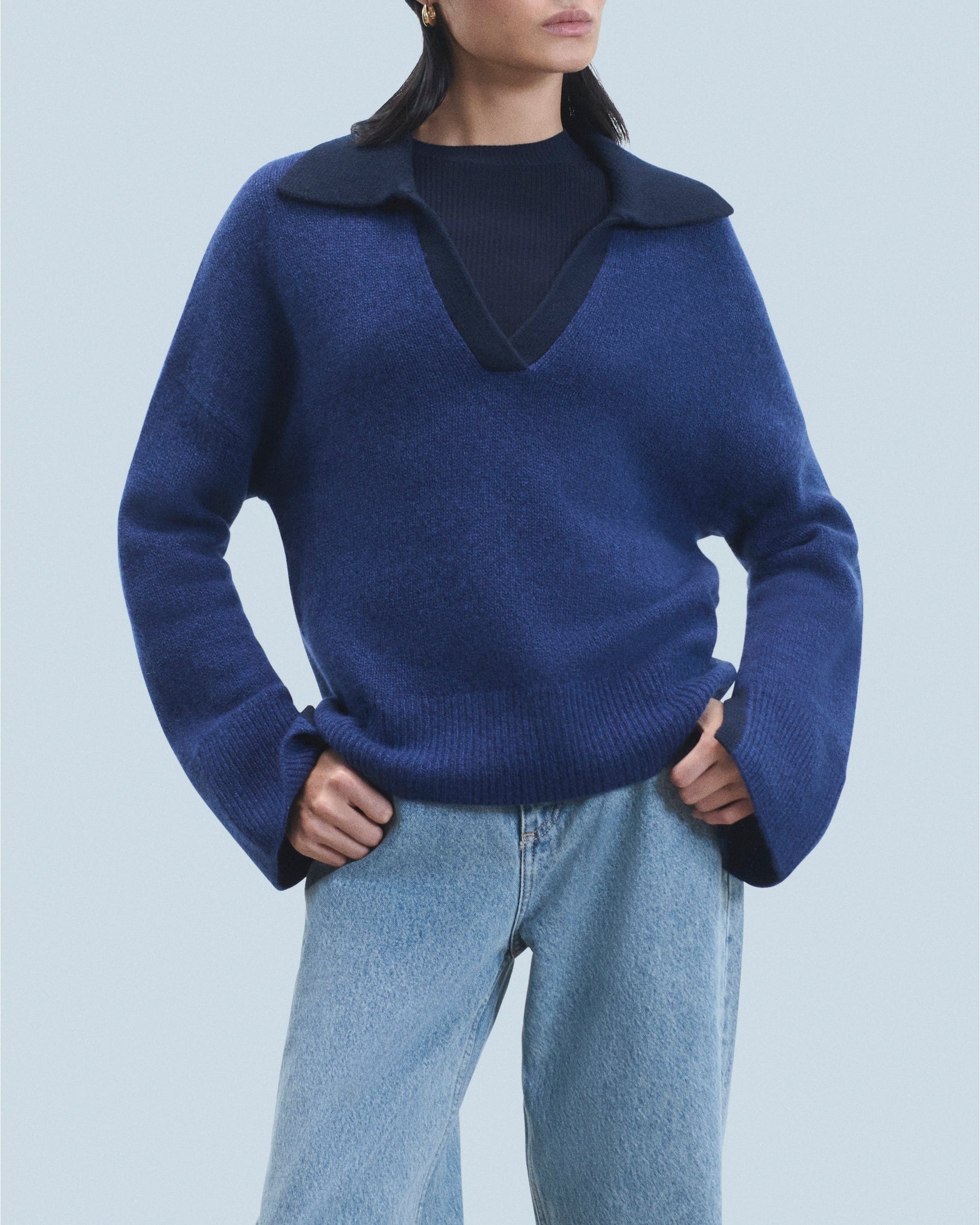 Pull à col polo en cachemire - Dark Blue