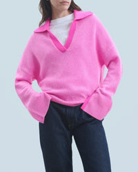 Pull à col polo en cachemire - Pink
