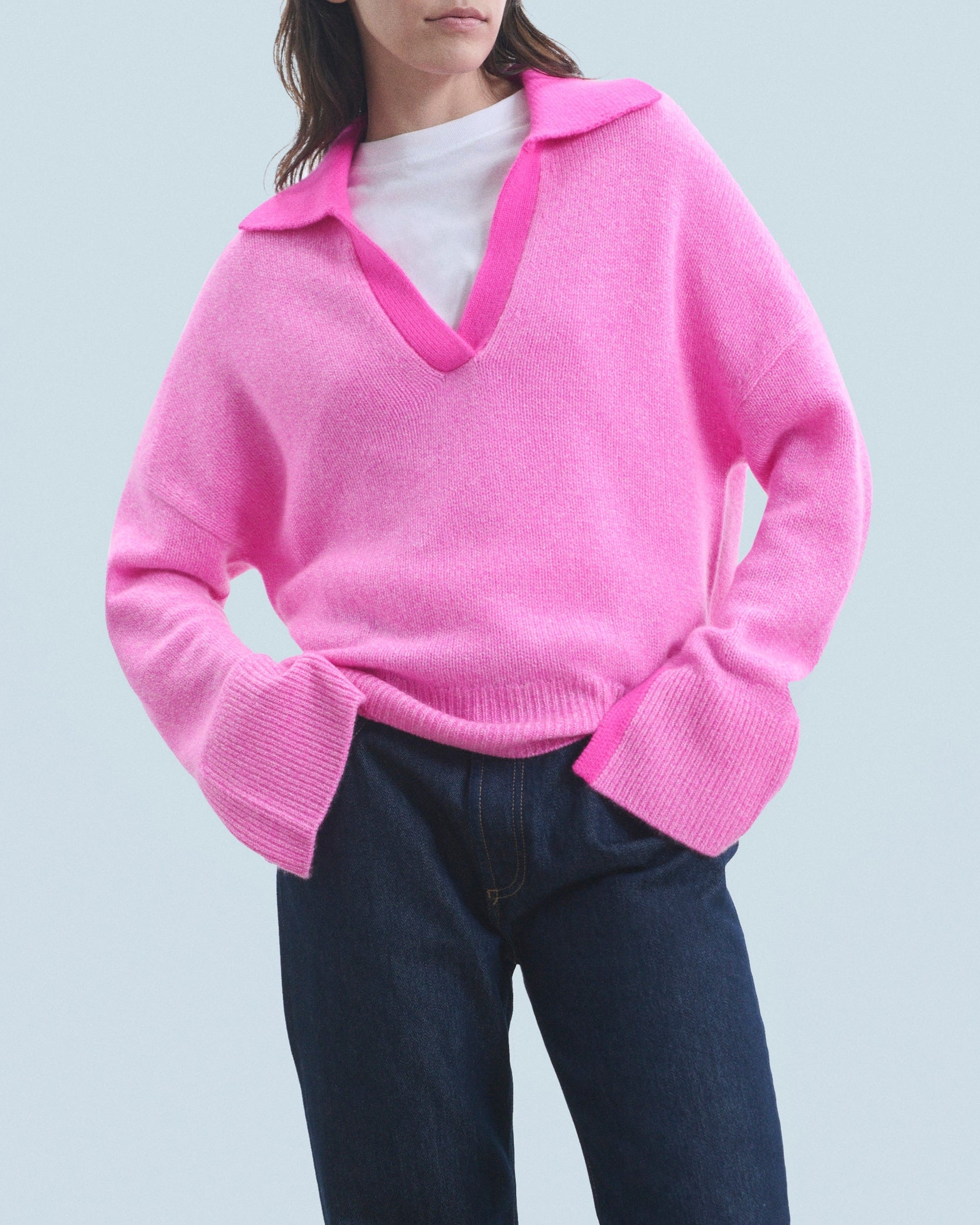 Pull à col polo en cachemire - Pink