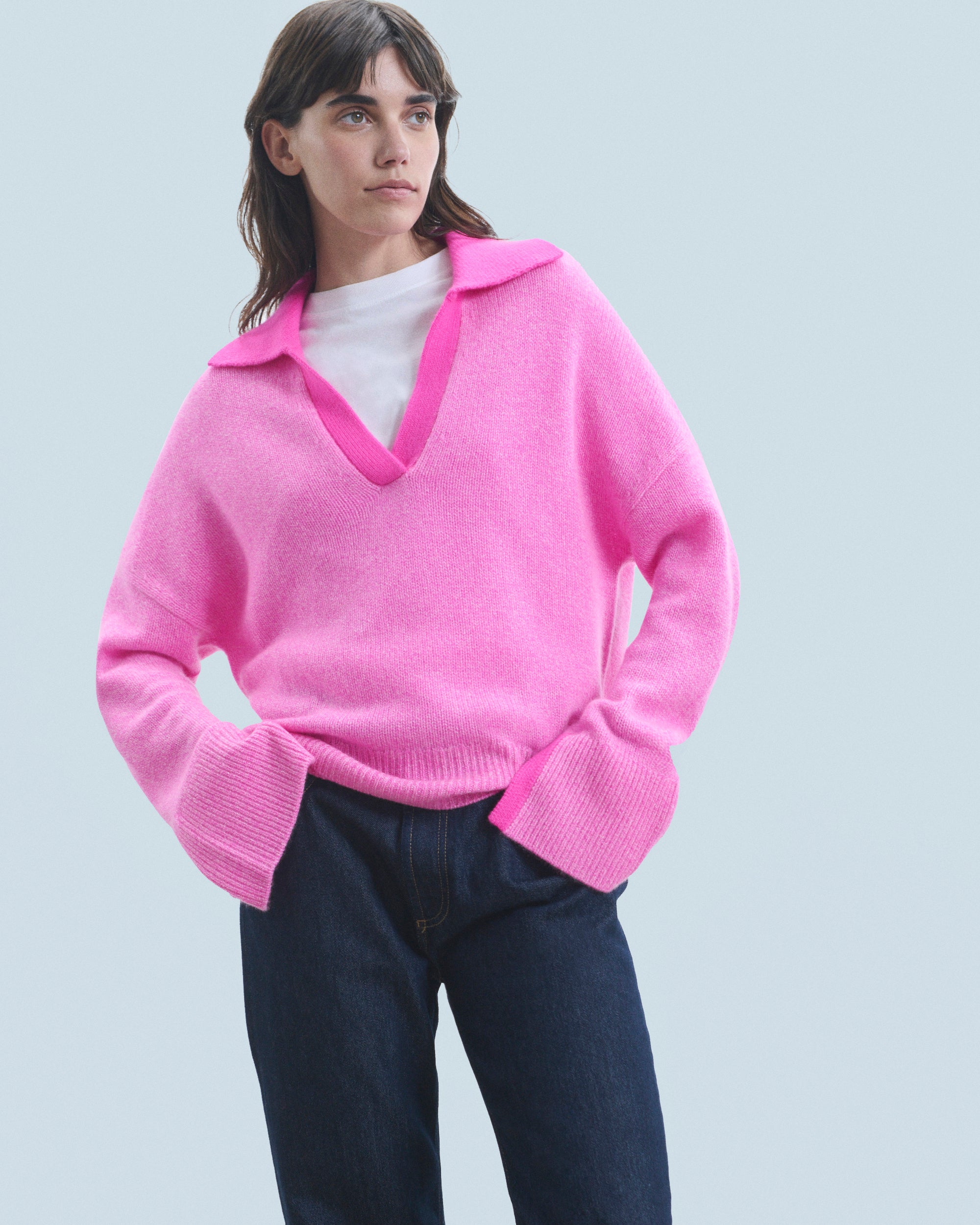 PINK MOULINE / NEW / QTY : 6 / Pull Col Polo - Pink Mouline