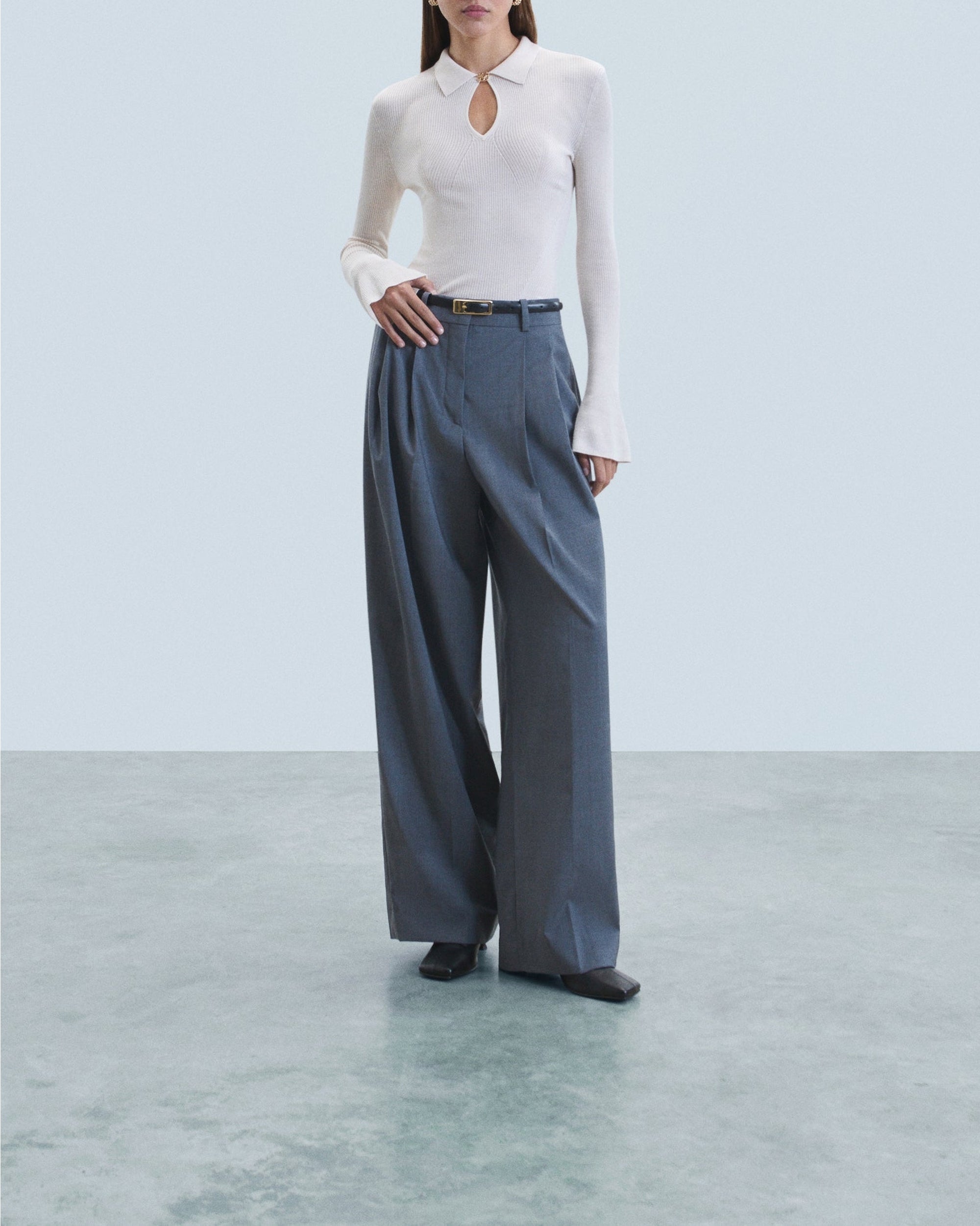 Pull à col polo en laine - Sable