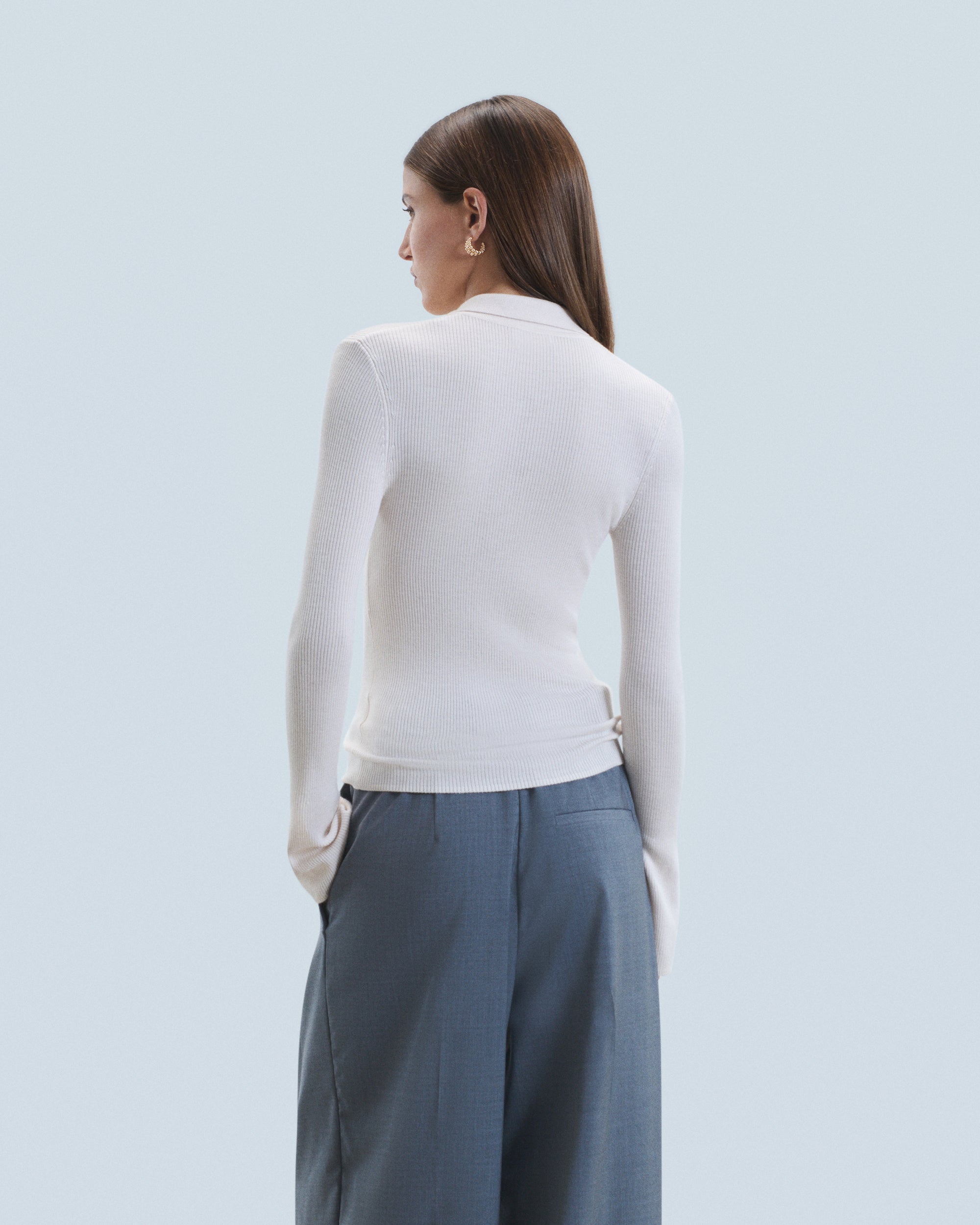Pull à col polo en laine - Sable