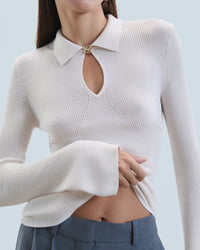 Pull à col polo en laine - Sable