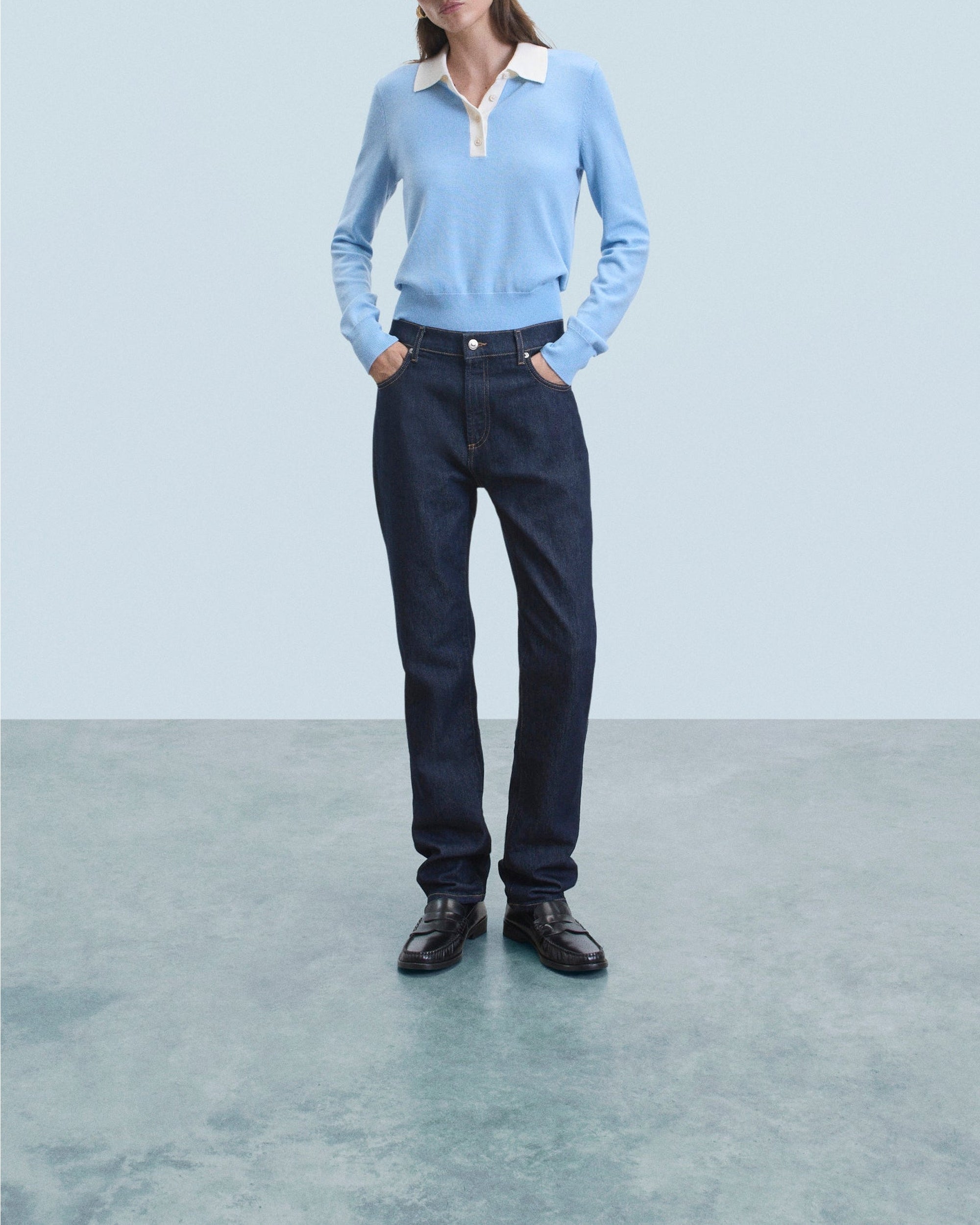 Pull à col polo en laine - Baby Blue