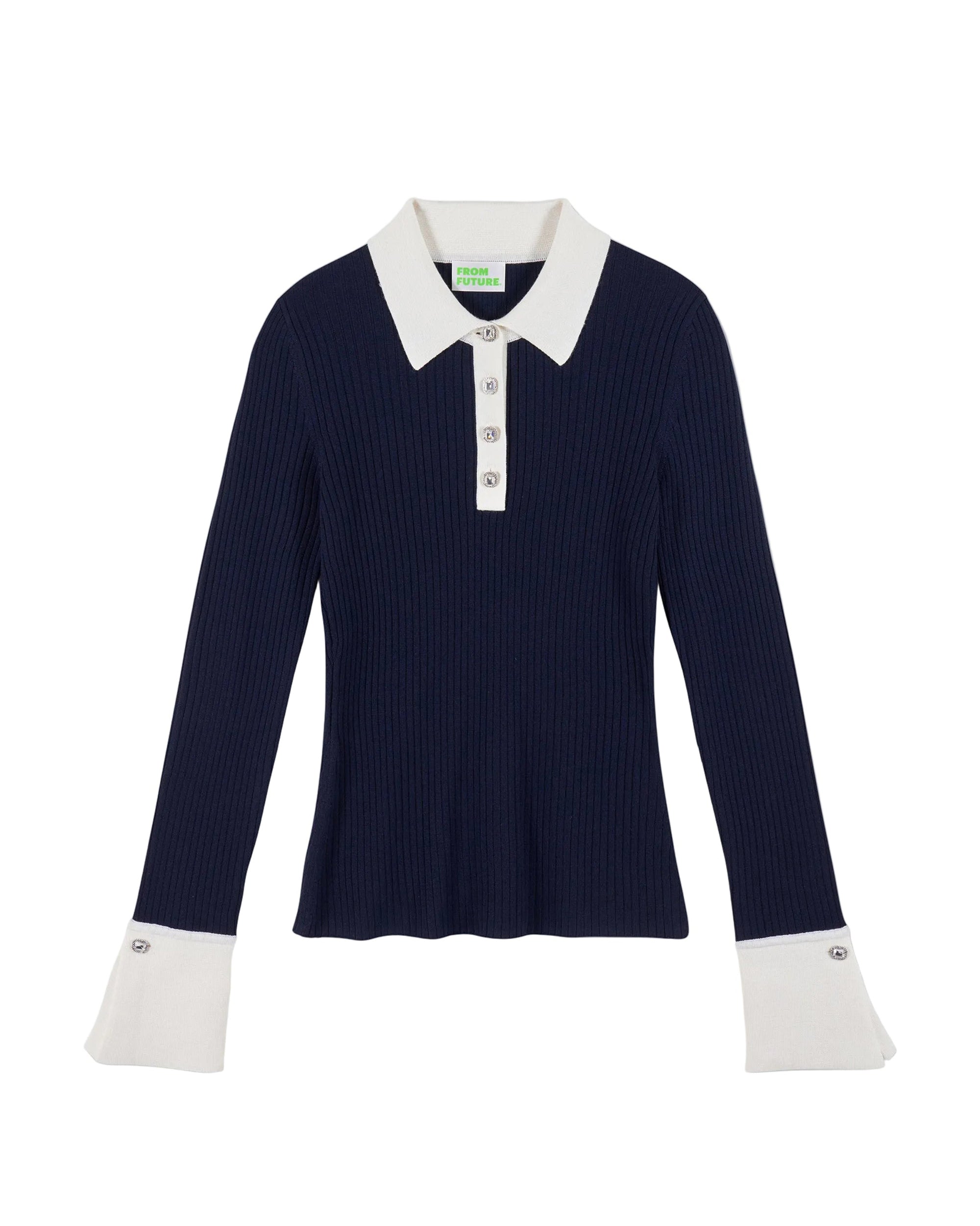 Pull à col polo en laine - Navy