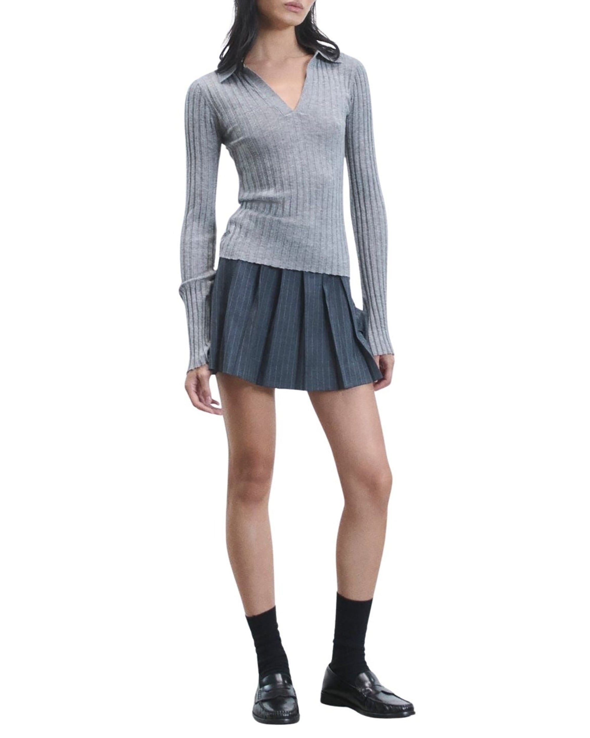 Cashmere polo-neck jumper - Dark Mottled Grey