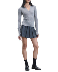 Y. ONLY PORTE / GRIS CHINE FONCE / DJV / QTY : 1 / Pull Col Polo Seconde Peau - Gris Chine Fonce