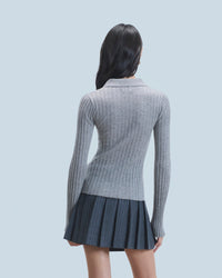 Y. ONLY PORTE / GRIS CHINE FONCE / DJV / QTY : 1 / Pull Col Polo Seconde Peau - Gris Chine Fonce