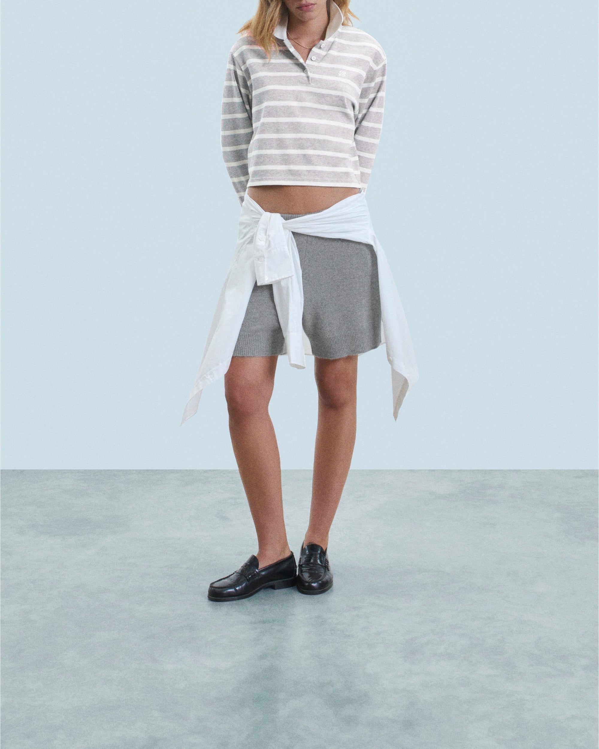 Sweatshirt à col polo - Gris Chiné Clair