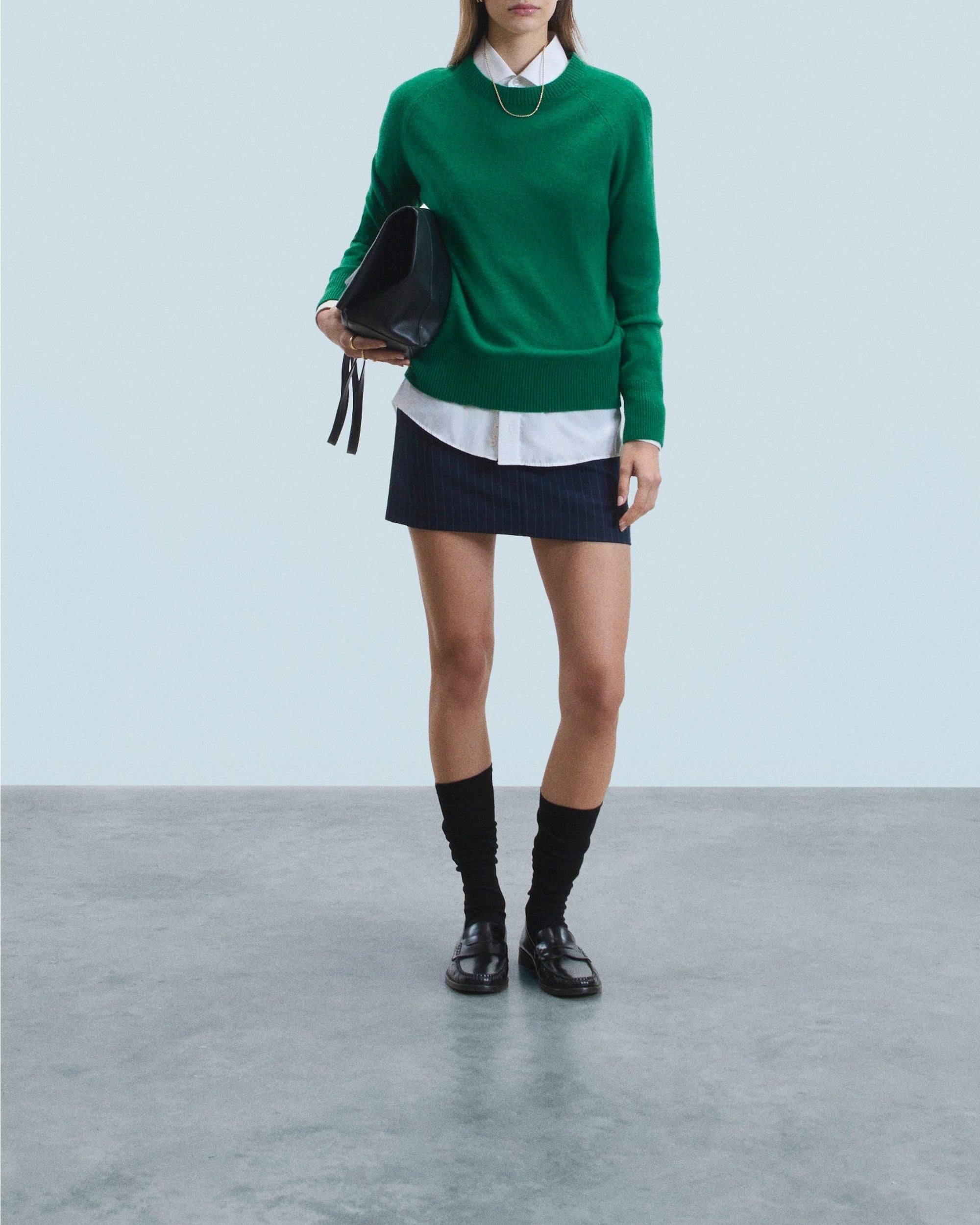 Pull oversize à col rond en cachemire - Forest Green