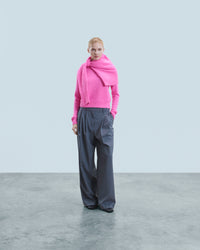BRIGHT PINK MOULINE / NEW / QTY : 5 / Pull Col Rond Raglan - Bright Pink Mouline