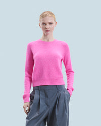 BRIGHT PINK MOULINE / NEW / QTY : 5 / Pull Col Rond Raglan - Bright Pink Mouline