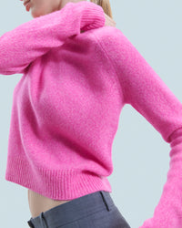 BRIGHT PINK MOULINE / NEW / QTY : 5 / Pull Col Rond Raglan - Bright Pink Mouline
