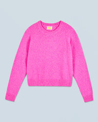 BRIGHT PINK MOULINE / NEW / QTY : 5 / Pull Col Rond Raglan - Bright Pink Mouline