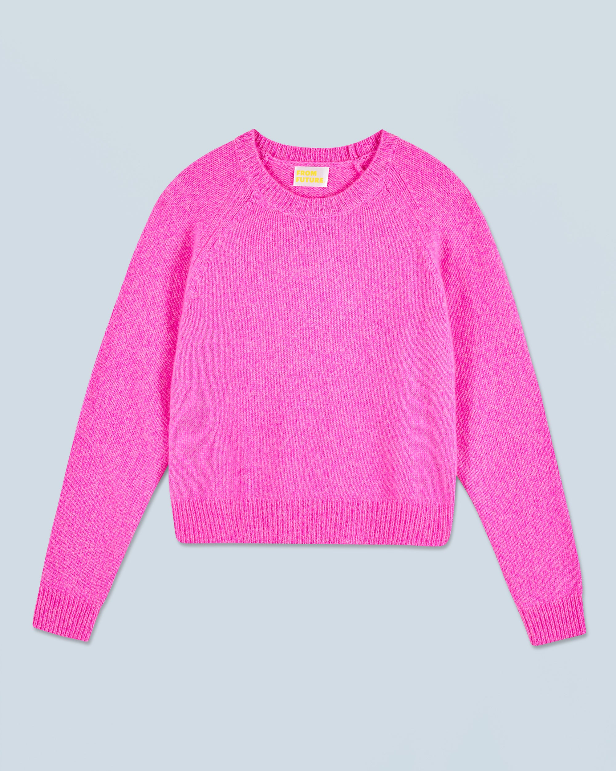 BRIGHT PINK MOULINE / NEW / QTY : 5 / Pull Col Rond Raglan - Bright Pink Mouline