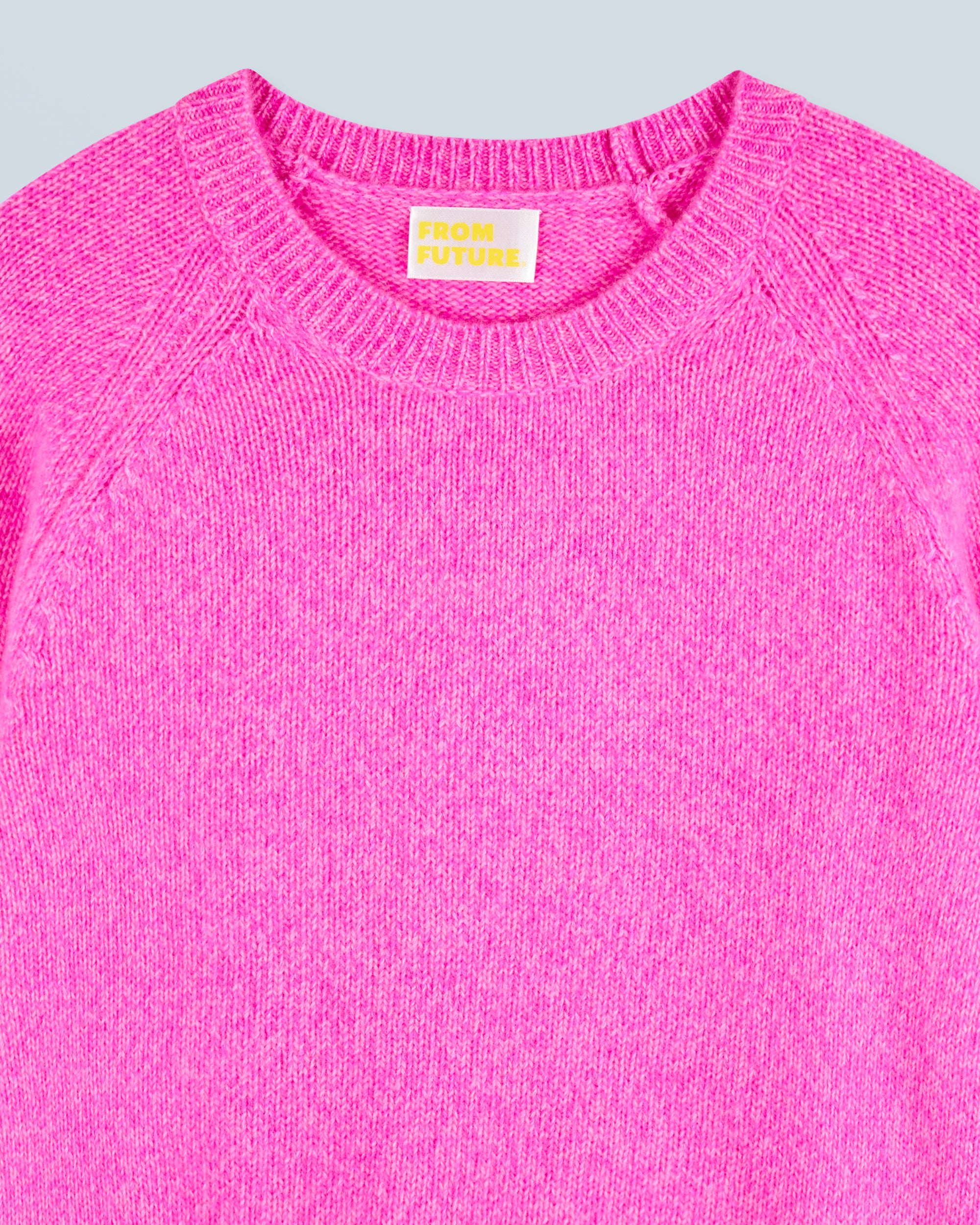BRIGHT PINK MOULINE / NEW / QTY : 5 / Pull Col Rond Raglan - Bright Pink Mouline