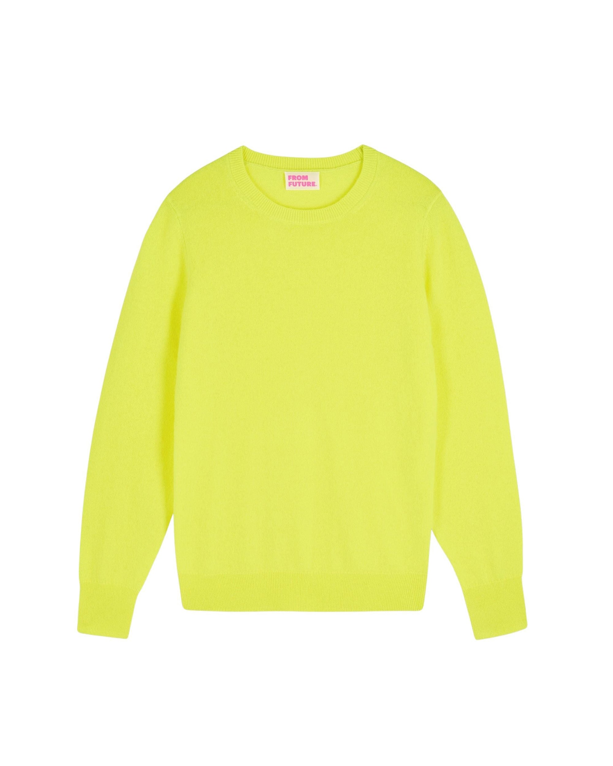 Pull à col rond en cachemire - Jaune Fluo