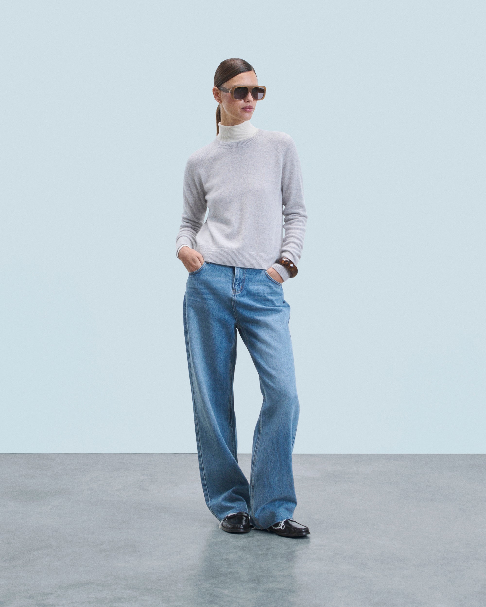 GRIS CHINE CLAIR / NEW / QTY : 0 / Pull Col Rond Léger - Gris Chine Clair