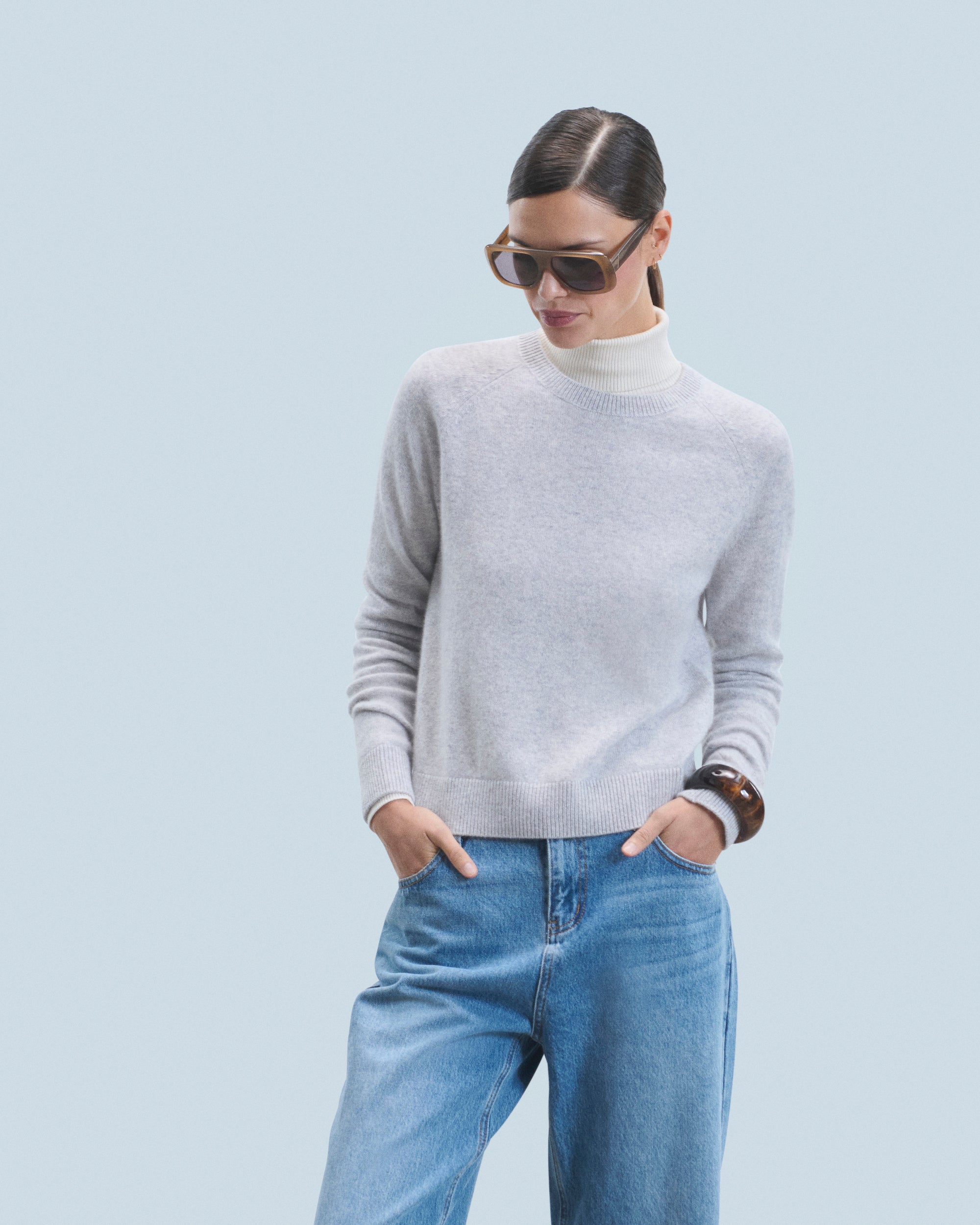 GRIS CHINE CLAIR / NEW / QTY : 0 / Pull Col Rond Léger - Gris Chine Clair