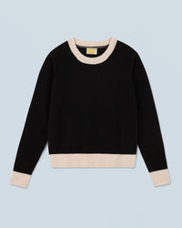 NOIR / NEW / QTY : 6 / Pull Col Rond Bicolore Léger - Noir