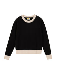 Pull à col rond bicolore en cachemire - Noir