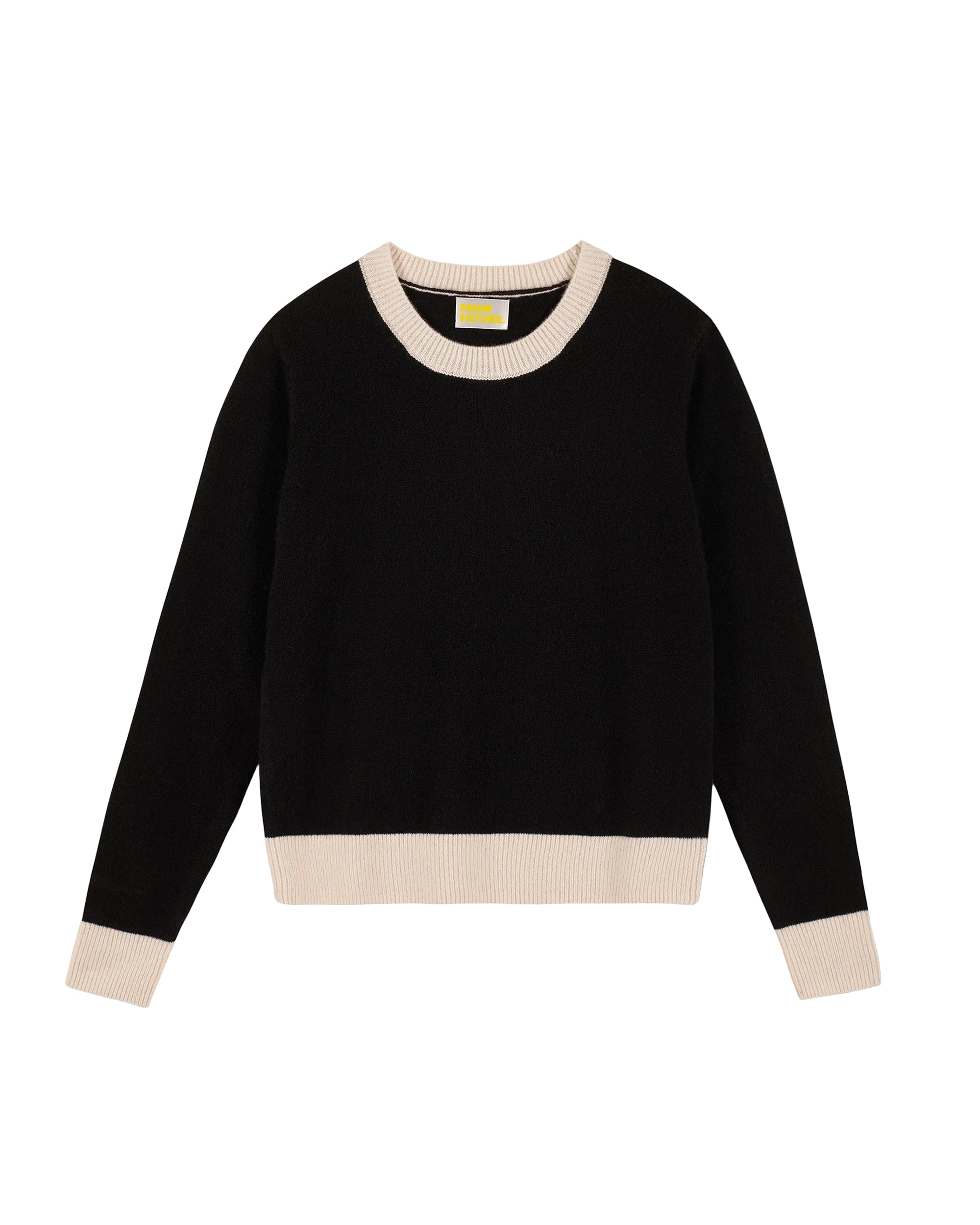 Pull à col rond bicolore en cachemire - Noir