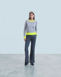 GRIS CHINE FONCE / NEW / QTY : 9 / Pull Col Rond Bicolore Léger - Gris Chine Fonce