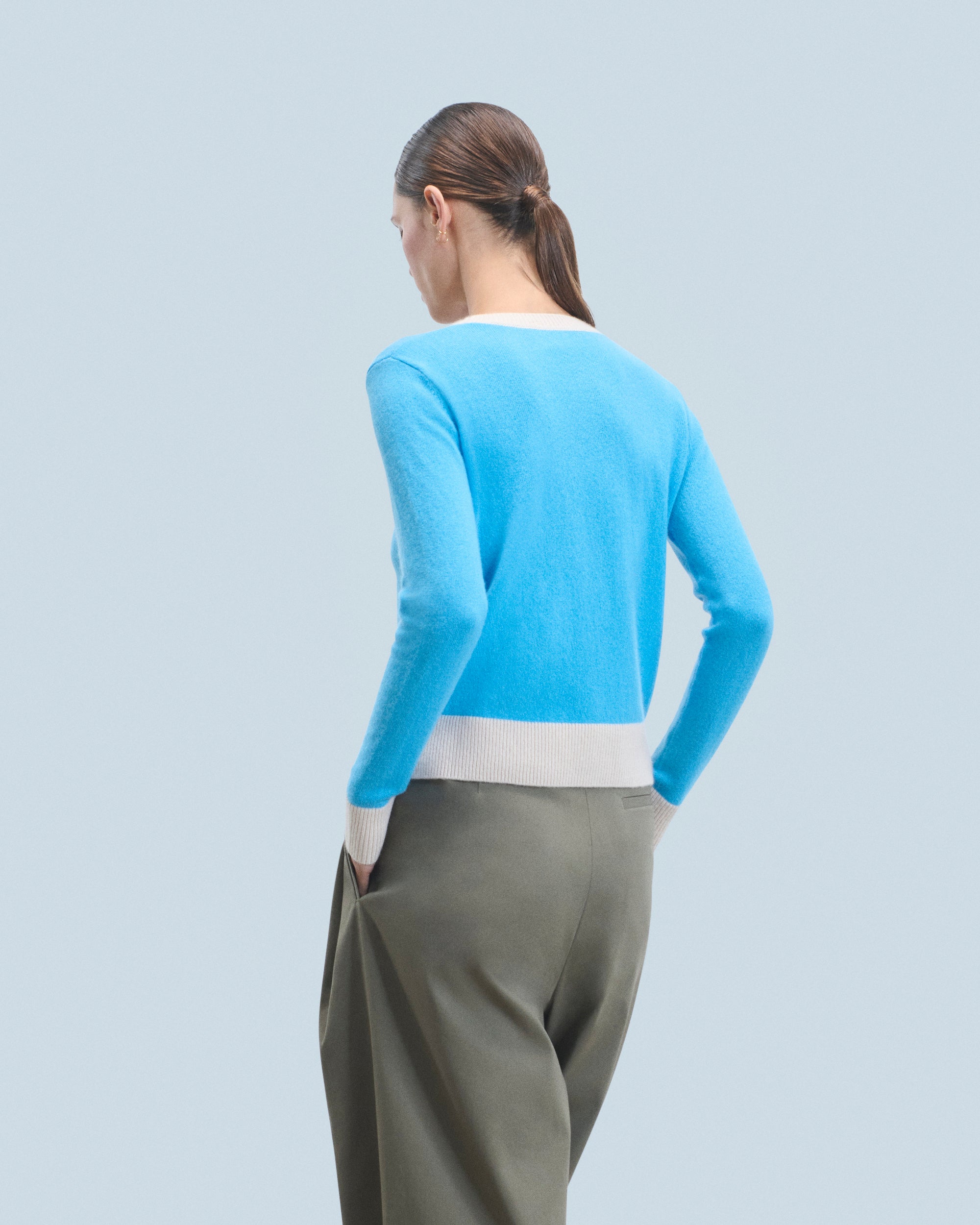Pull à col rond bicolore en cachemire - Dreamy Blue