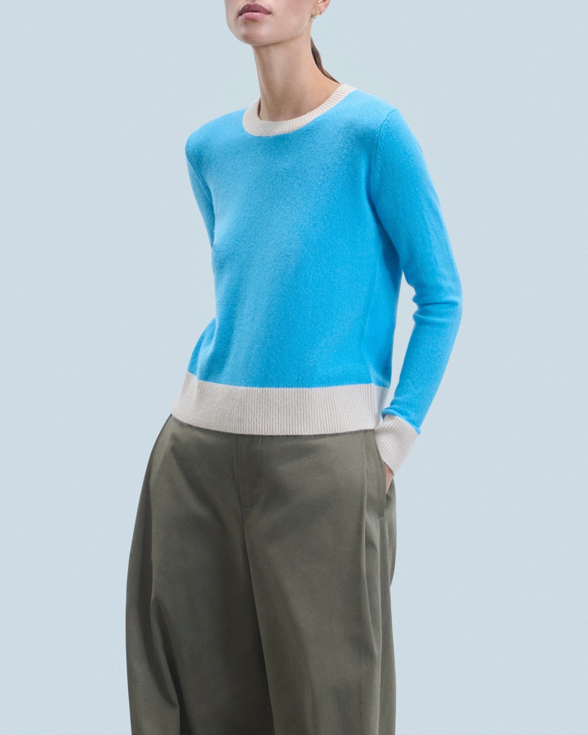 Pull à col rond bicolore en cachemire - Dreamy Blue