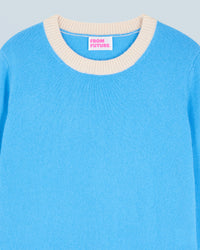 DREAMY BLUE / NEW / QTY : 4 / Pull Col Rond Bicolore Léger - Dreamy Blue