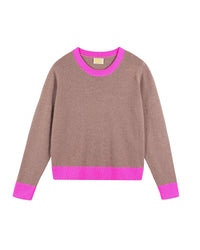 Pull à col rond bicolore en cachemire - Taupe