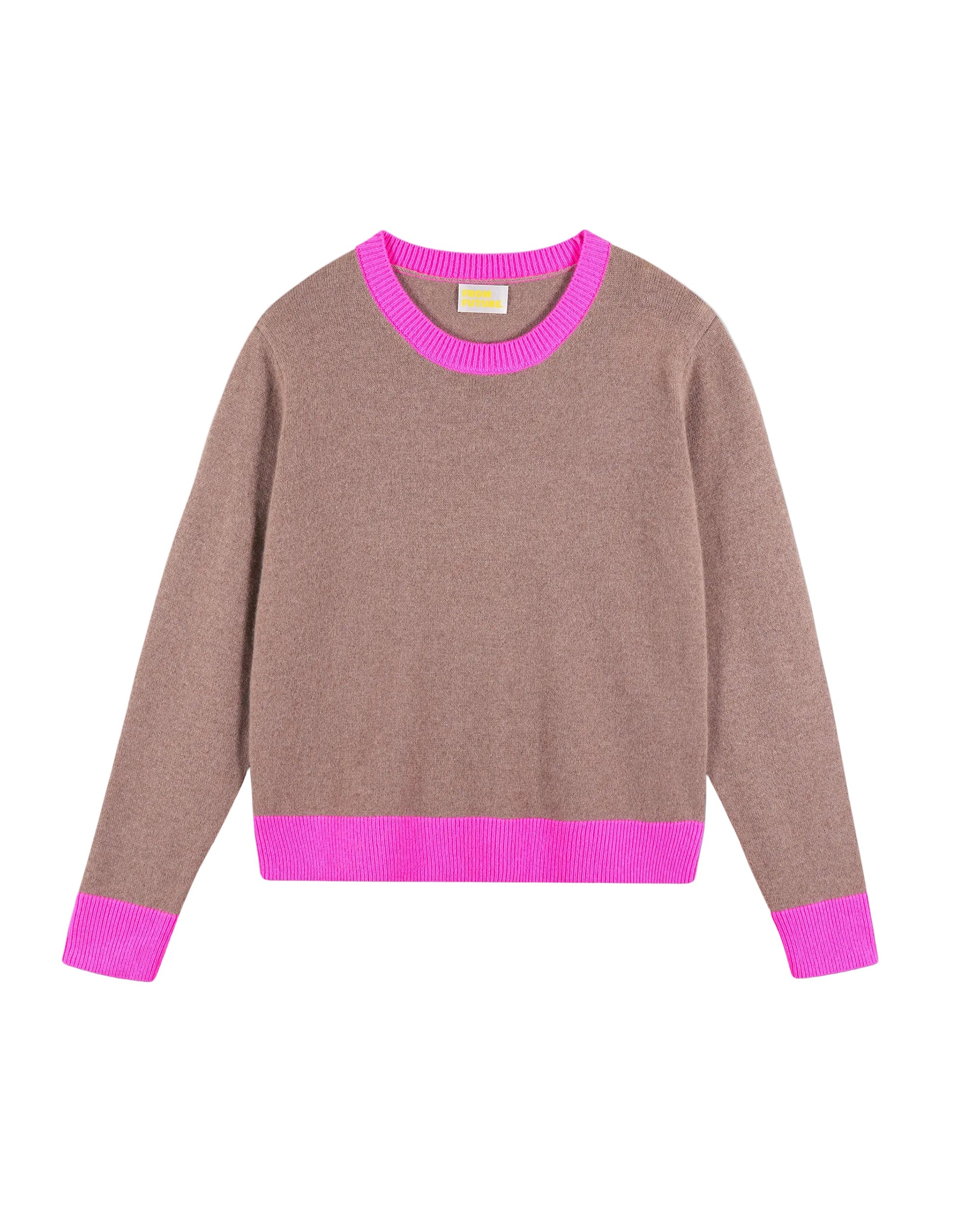 Pull à col rond bicolore en cachemire - Taupe
