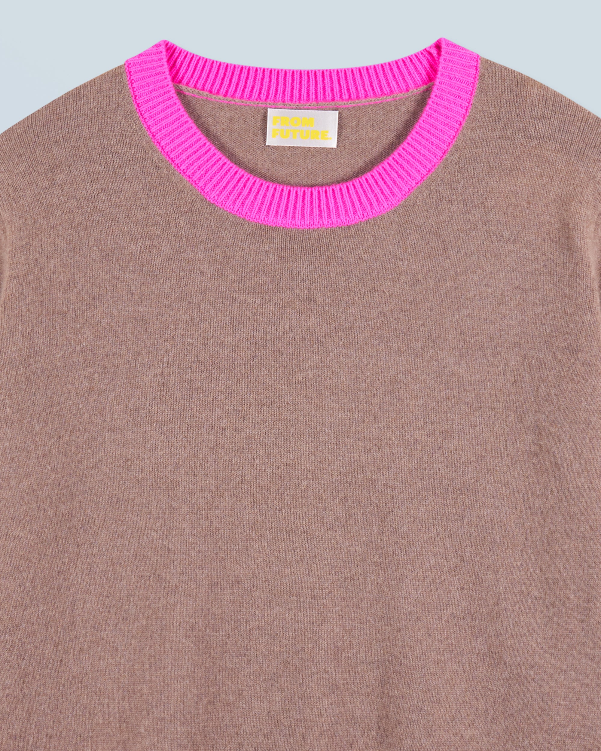 Pull à col rond bicolore en cachemire - Taupe