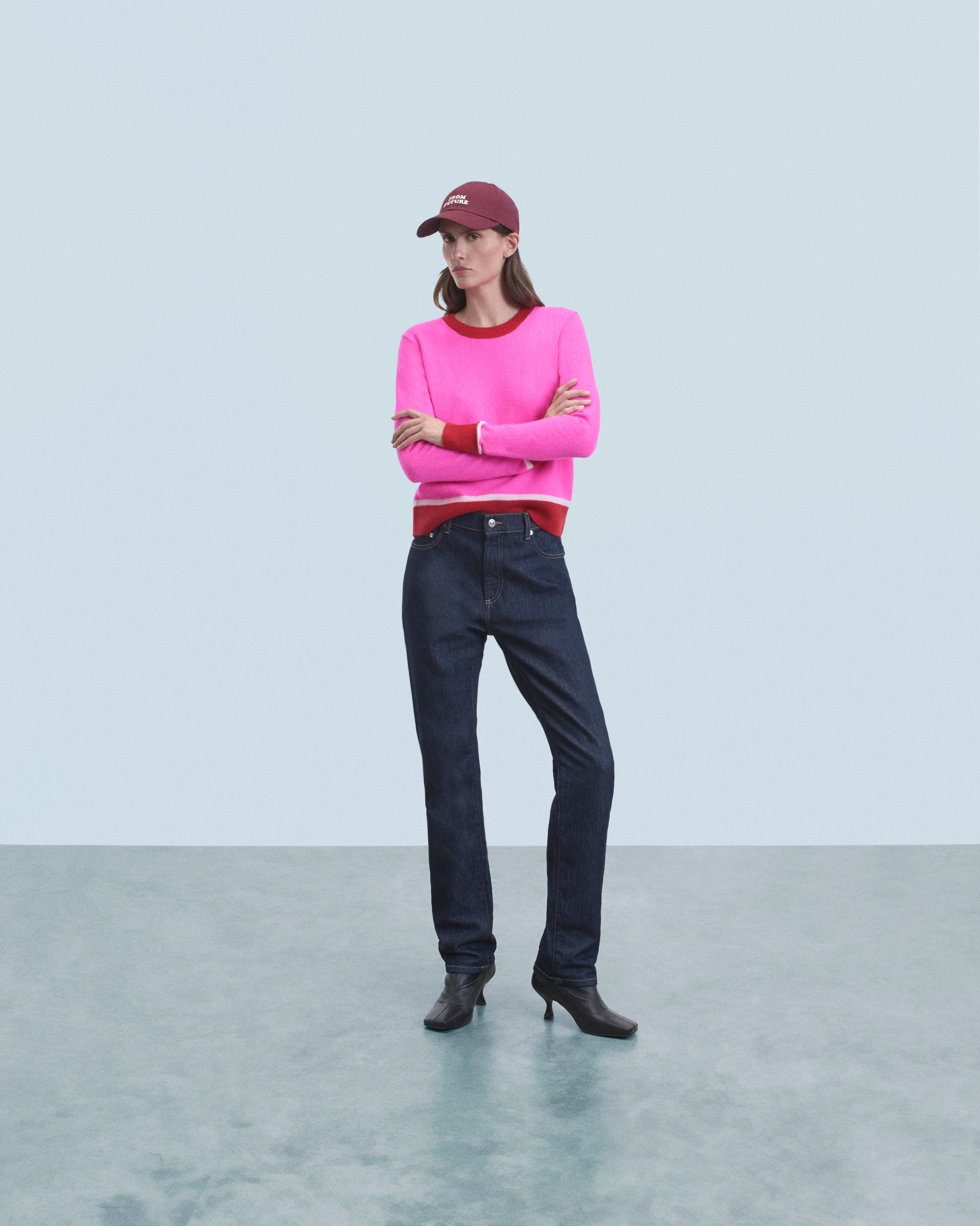 Y. ONLY PORTE / UTOPIC PINK / NEW / QTY : 11 / Pull Col Rond Bicolore Contraste Léger - Utopic Pink