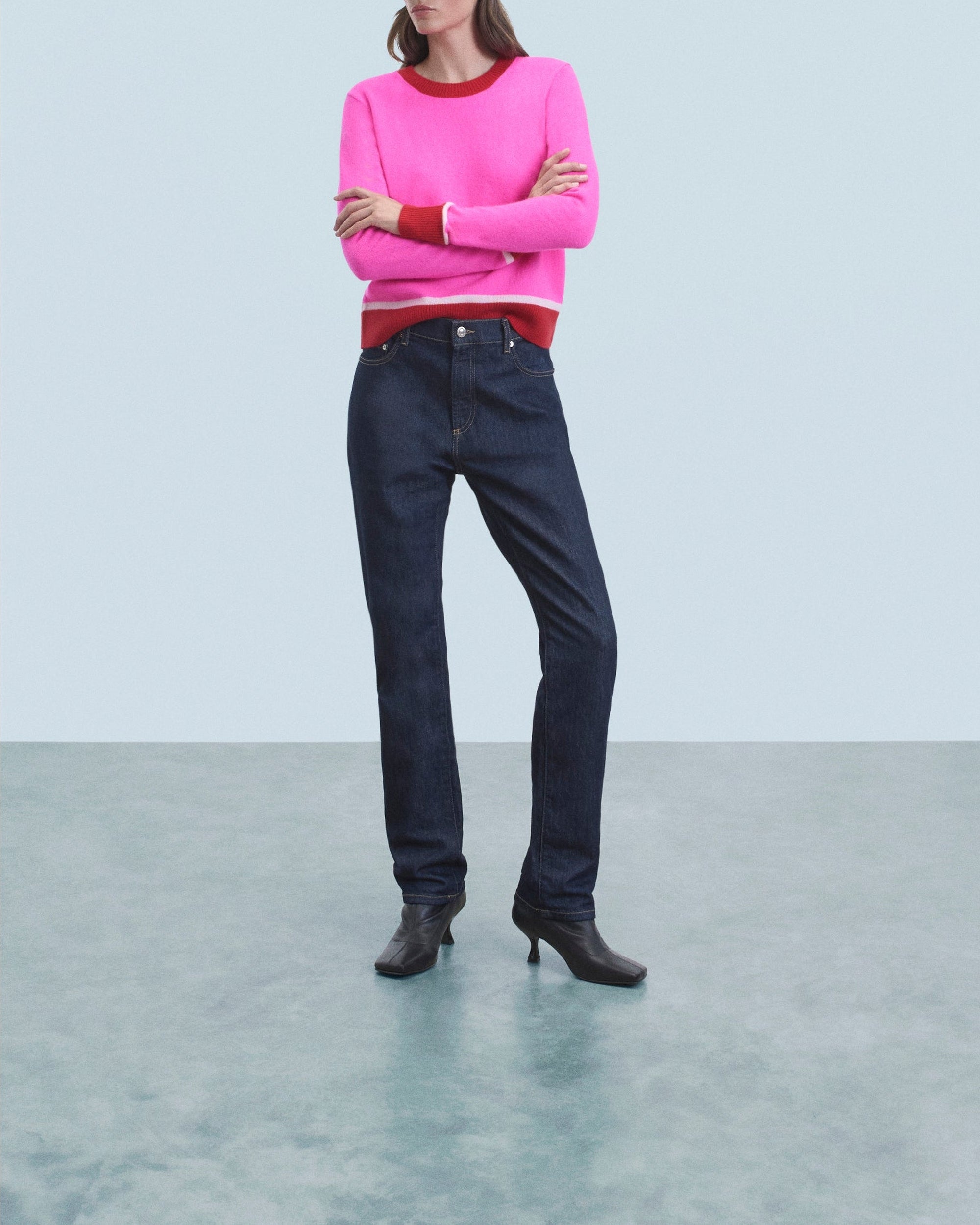 Pull à col rond bicolore en cachemire - Utopic Pink