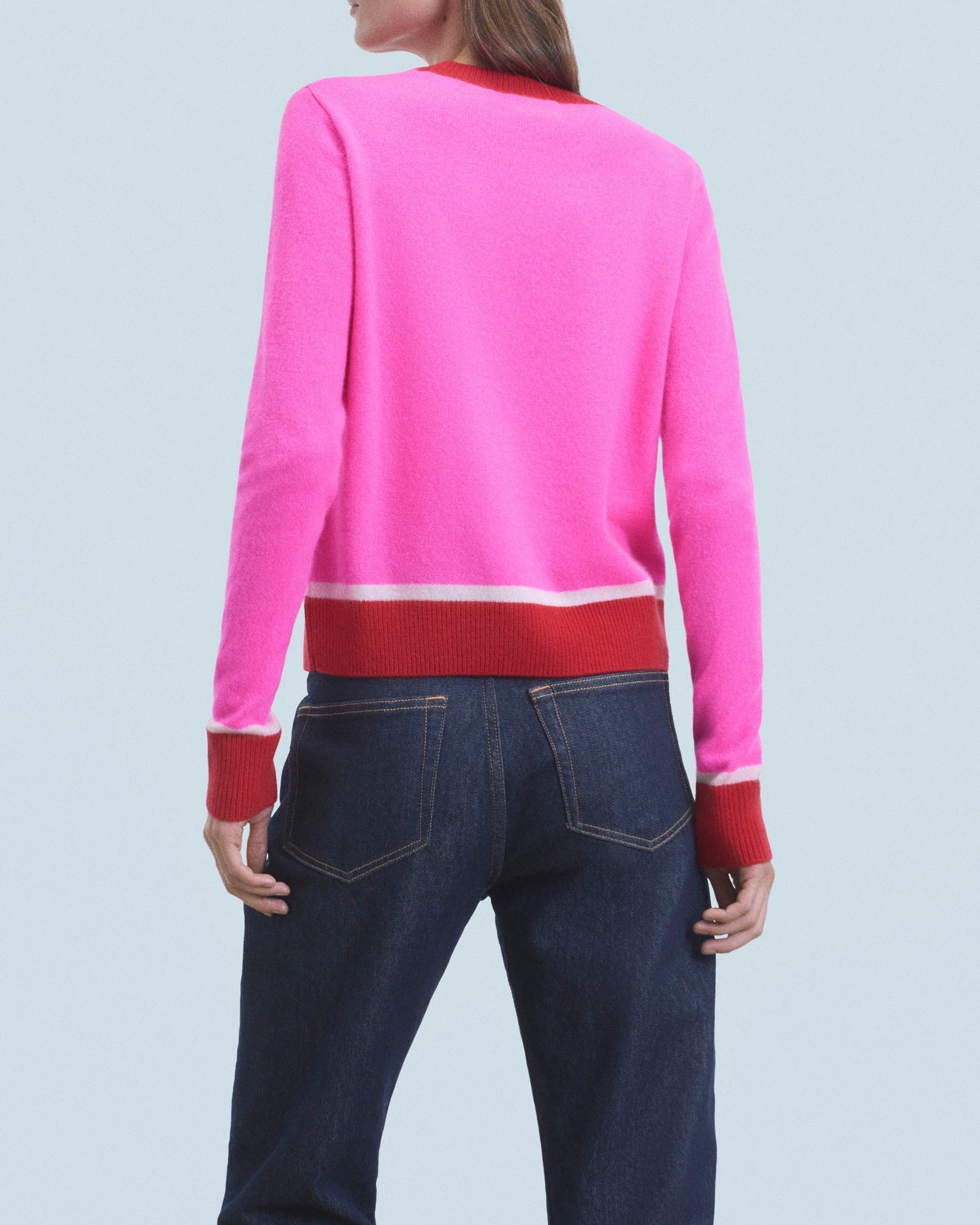 Pull à col rond bicolore en cachemire - Utopic Pink