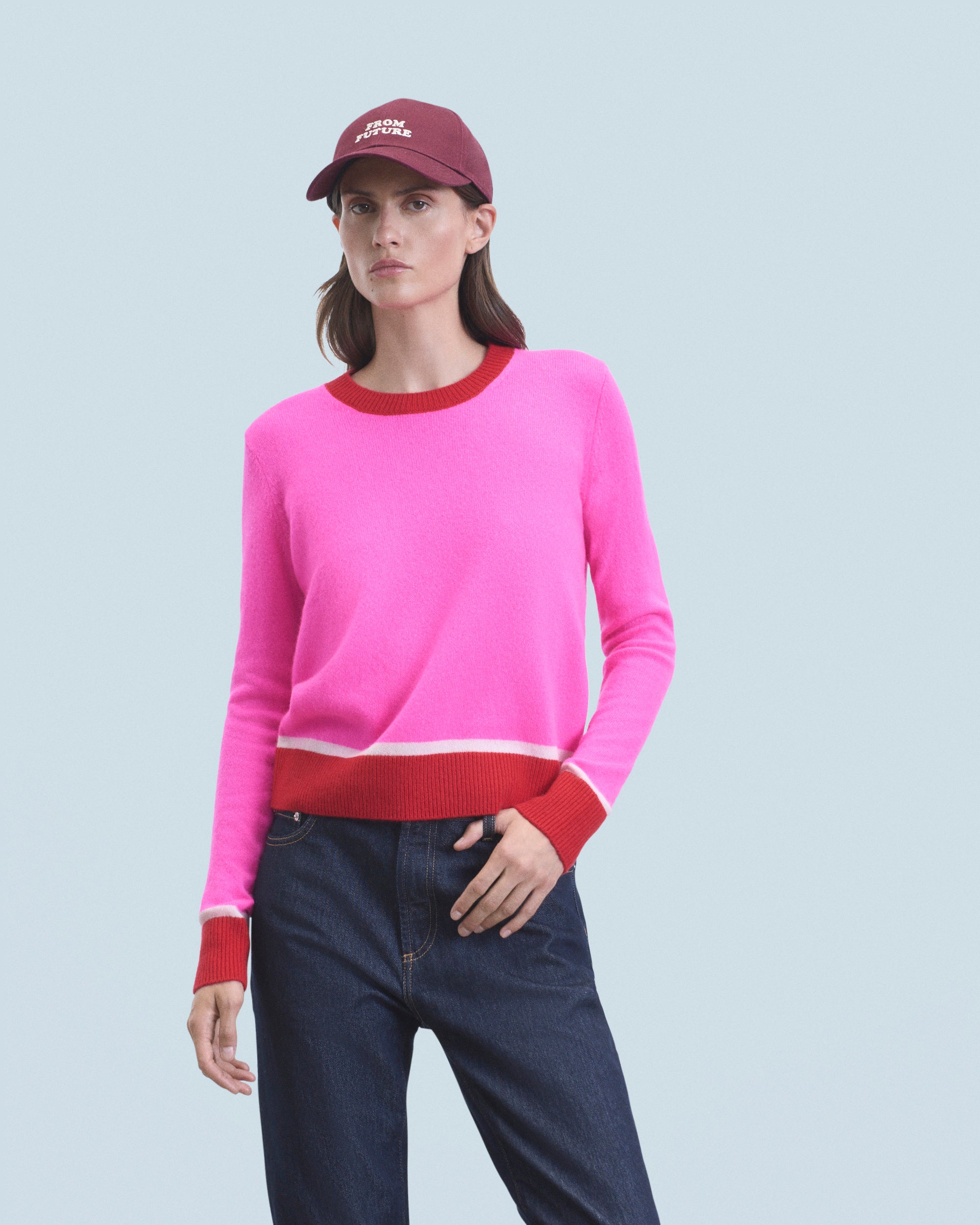Y. ONLY PORTE / UTOPIC PINK / NEW / QTY : 11 / Pull Col Rond Bicolore Contraste Léger - Utopic Pink