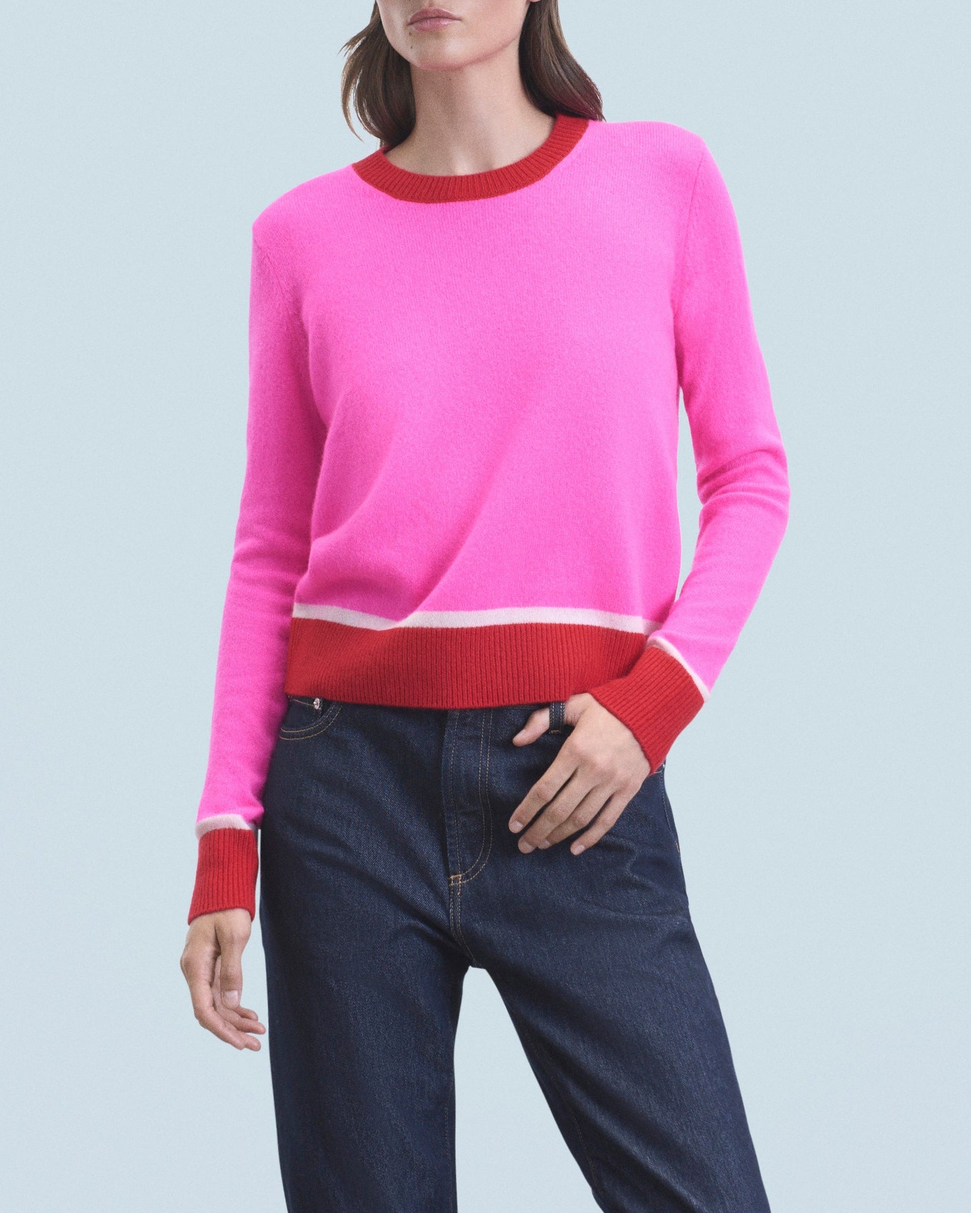 Pull à col rond bicolore en cachemire - Utopic Pink
