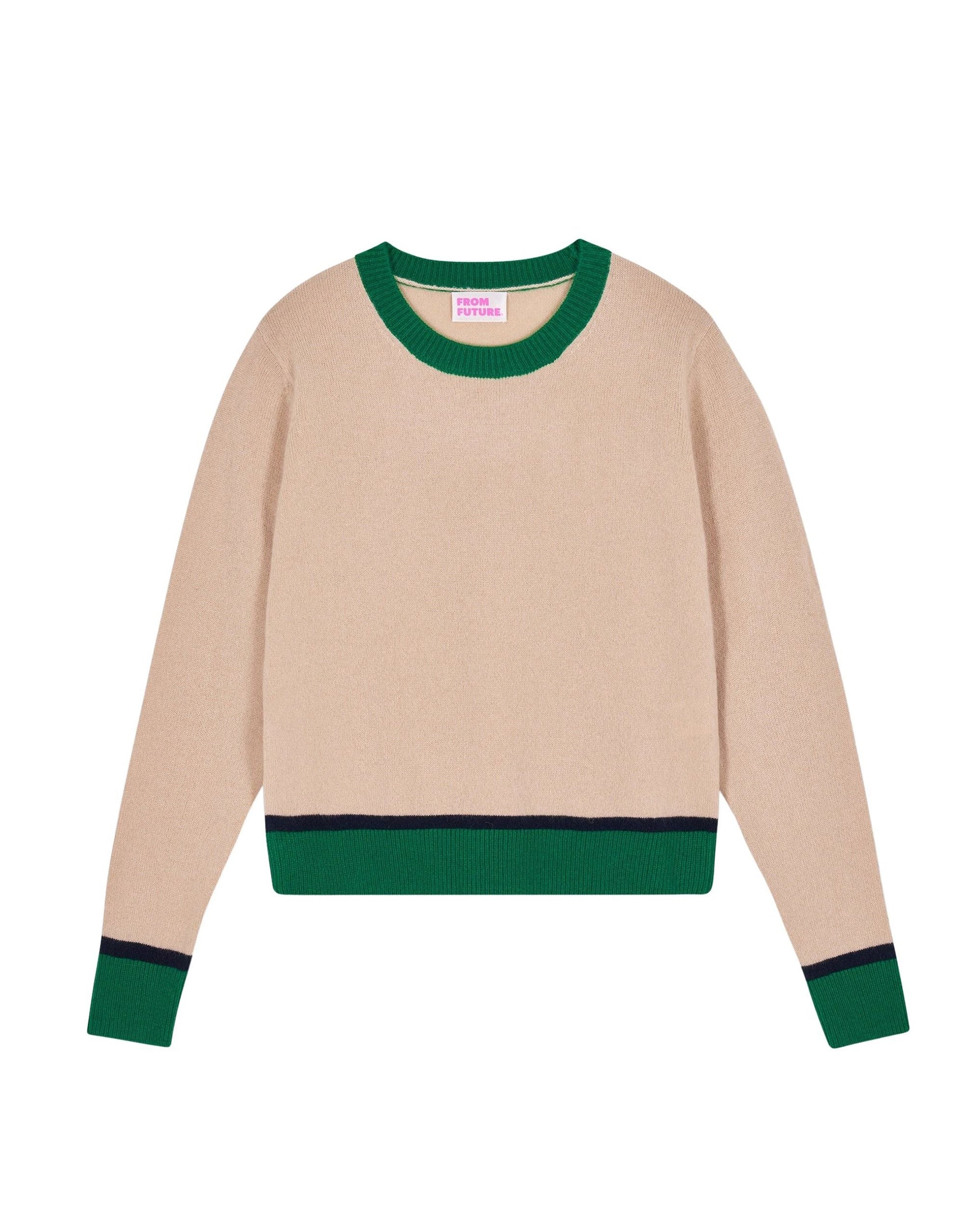ZZ HORS LIGNE Pull à col rond bicolore en cachemire - Beige