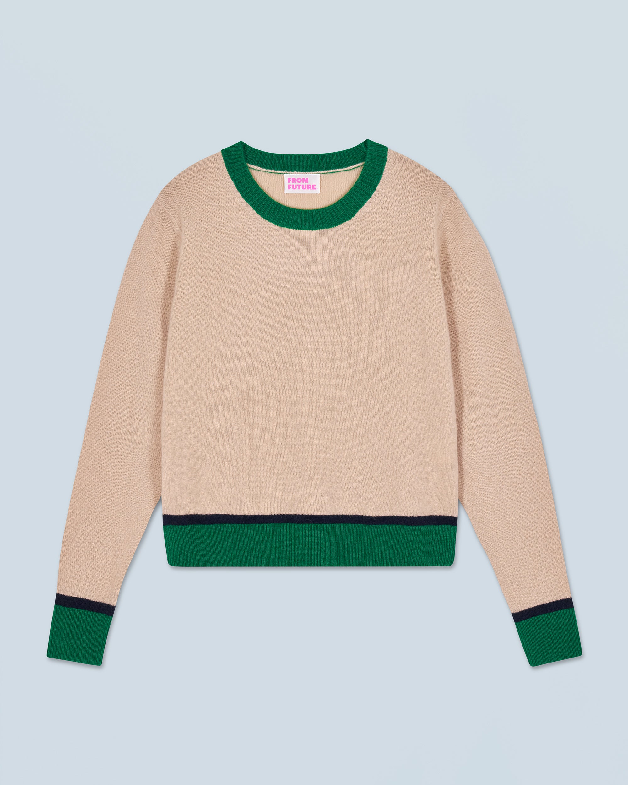 BEIGE / NEW / QTY : 0 / Pull Col Rond Bicolore Contraste Léger - Beige