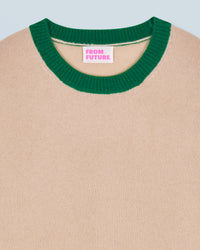 BEIGE / NEW / QTY : 0 / Pull Col Rond Bicolore Contraste Léger - Beige