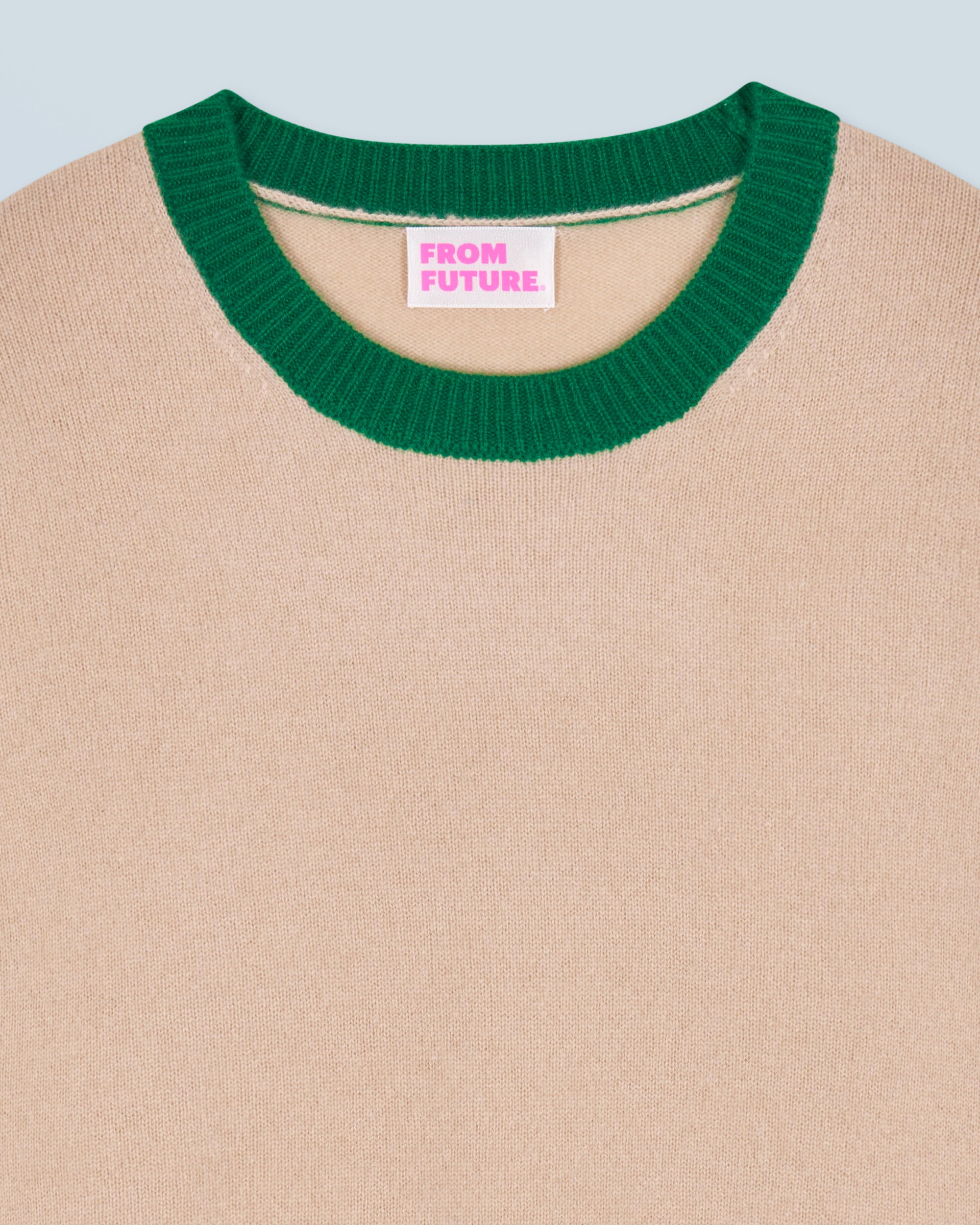 BEIGE / NEW / QTY : 0 / Pull Col Rond Bicolore Contraste Léger - Beige