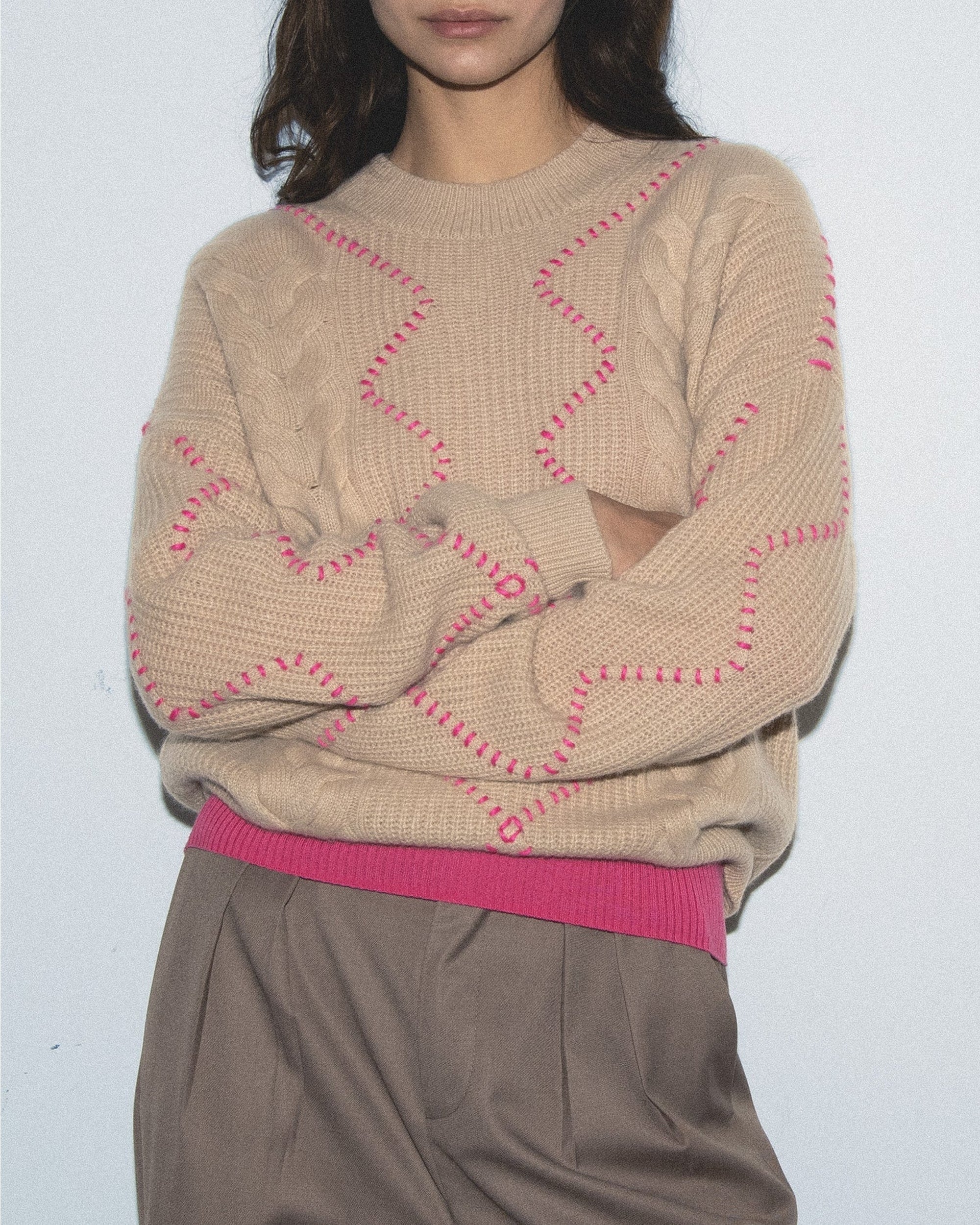Pull à col rond en cachemire - Beige