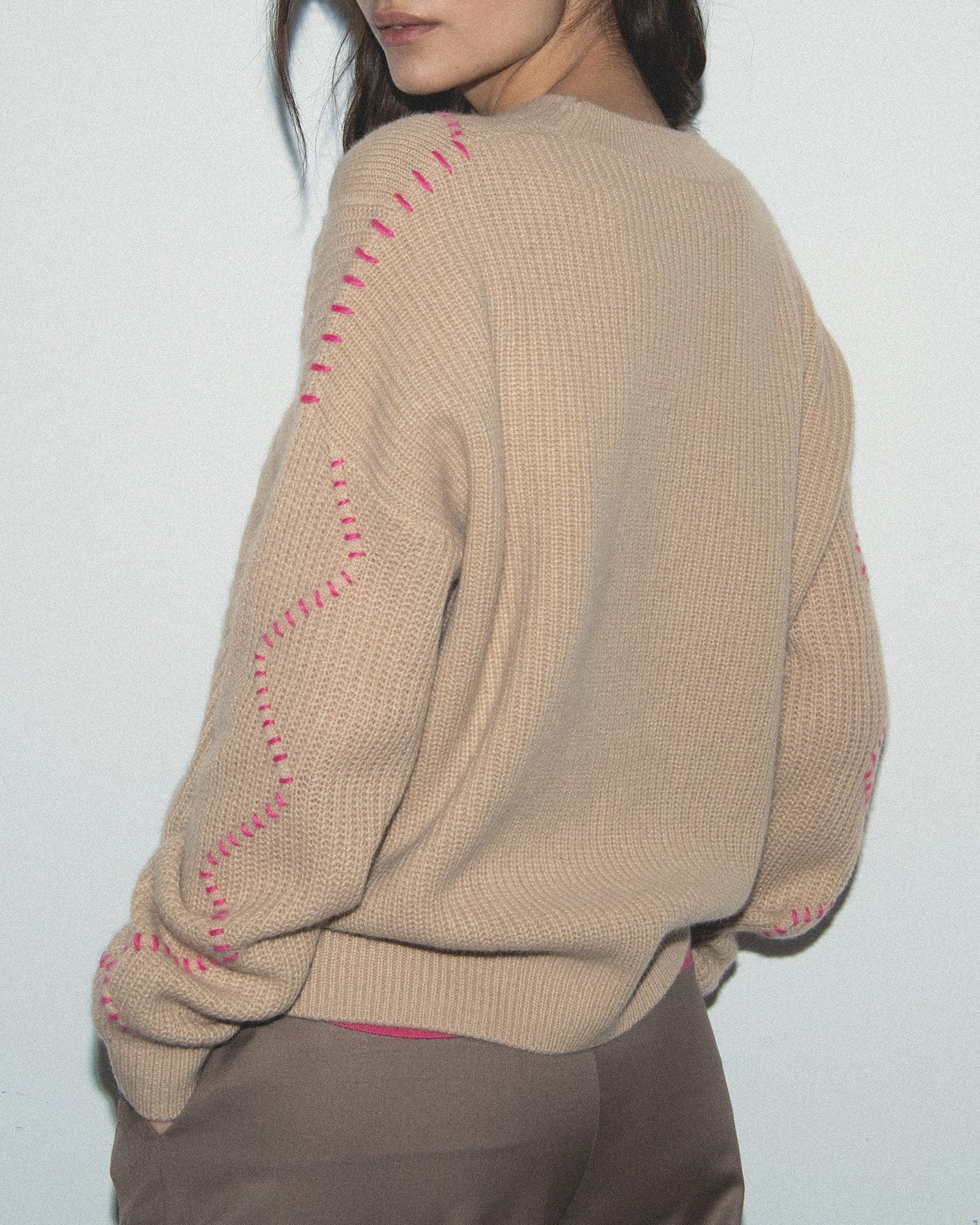 Pull à col rond en cachemire - Beige