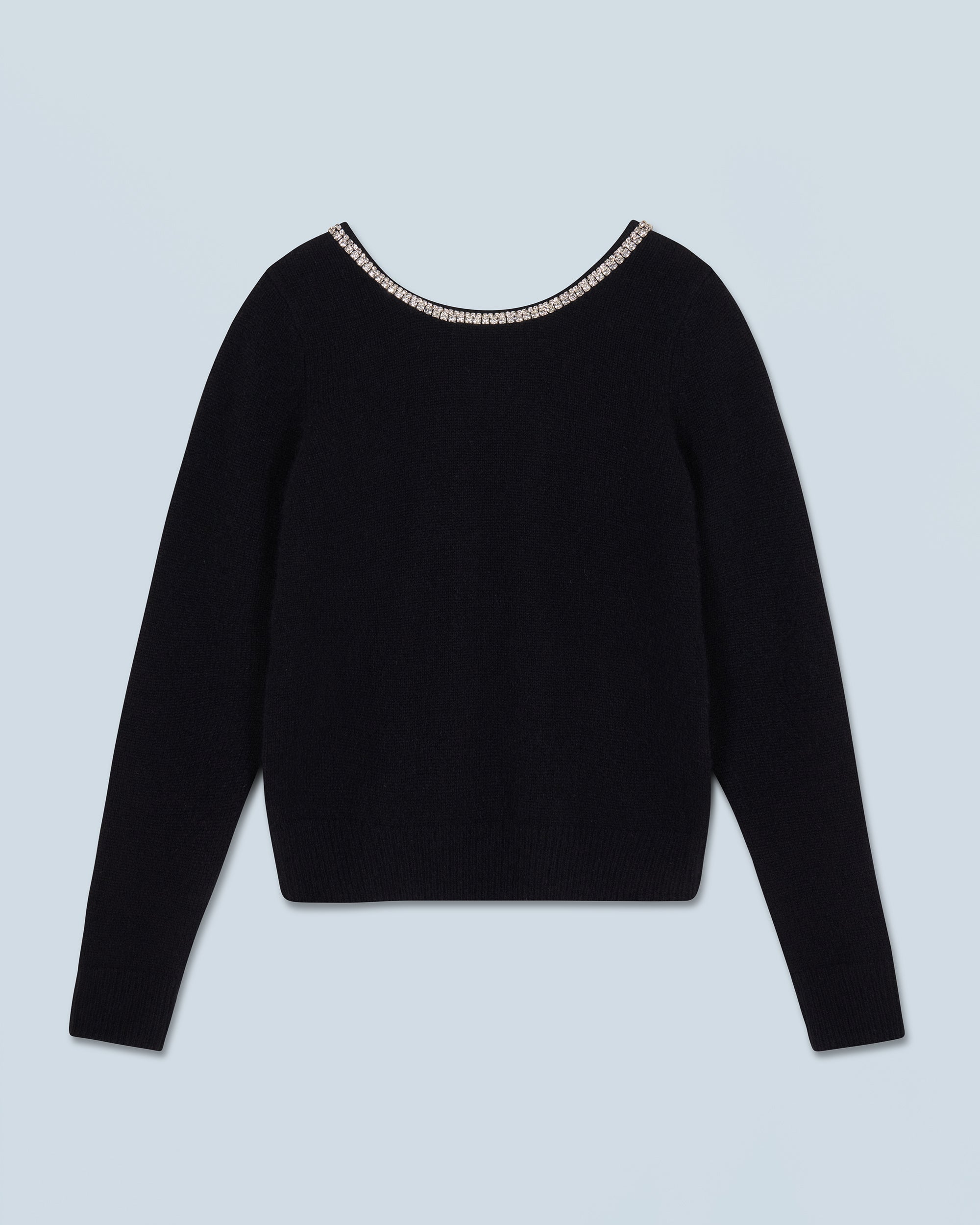 NOIR / NEW / QTY : 4 / Pull Col Rond Strass Dos Nu - Noir